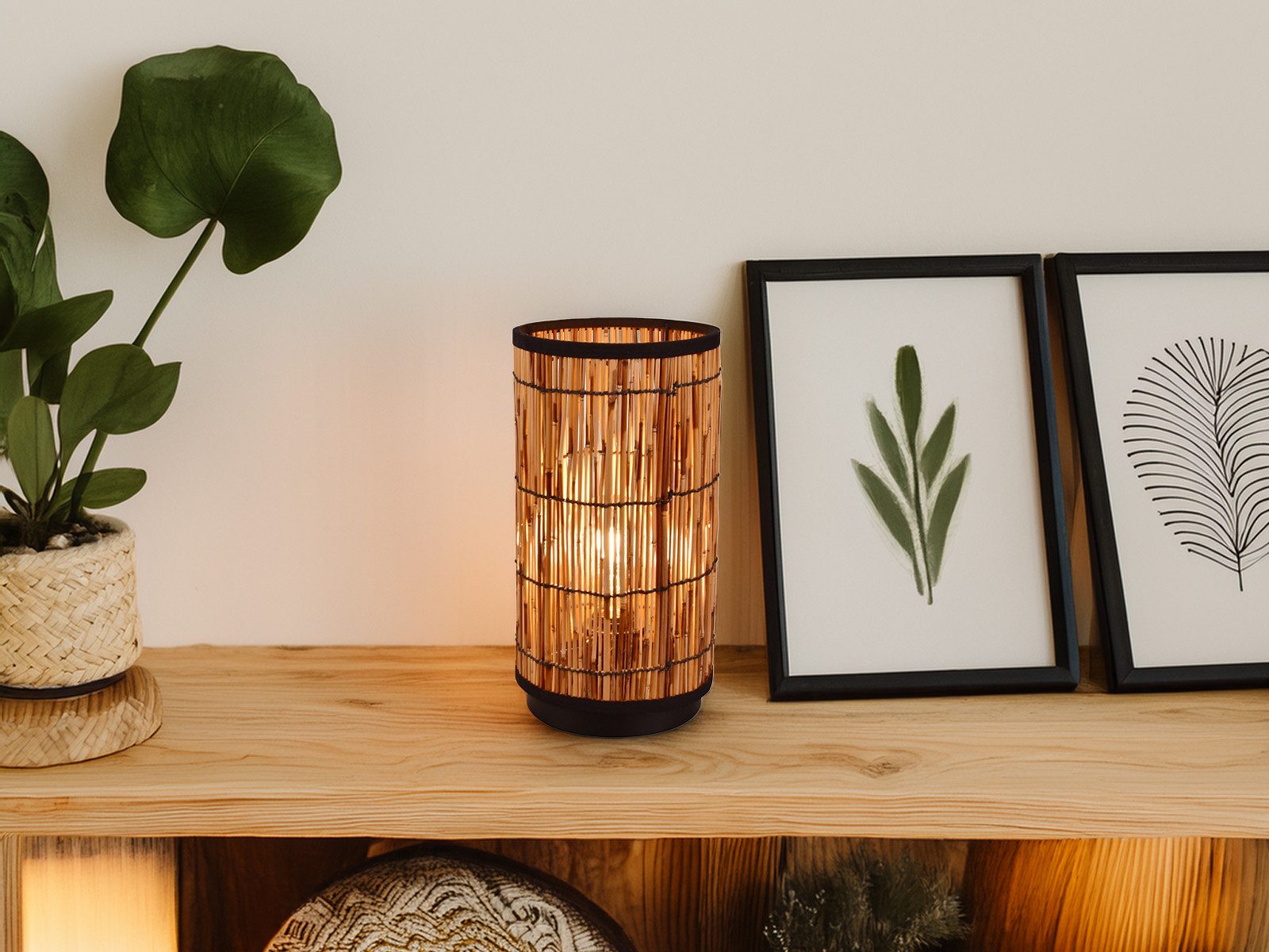 meineWunschleuchte Nachttischlampe, ohne Leuchtmittel, ausgefallen-e Boho mit Lampenschirm für Fensterbank, Höhe 34,5cm