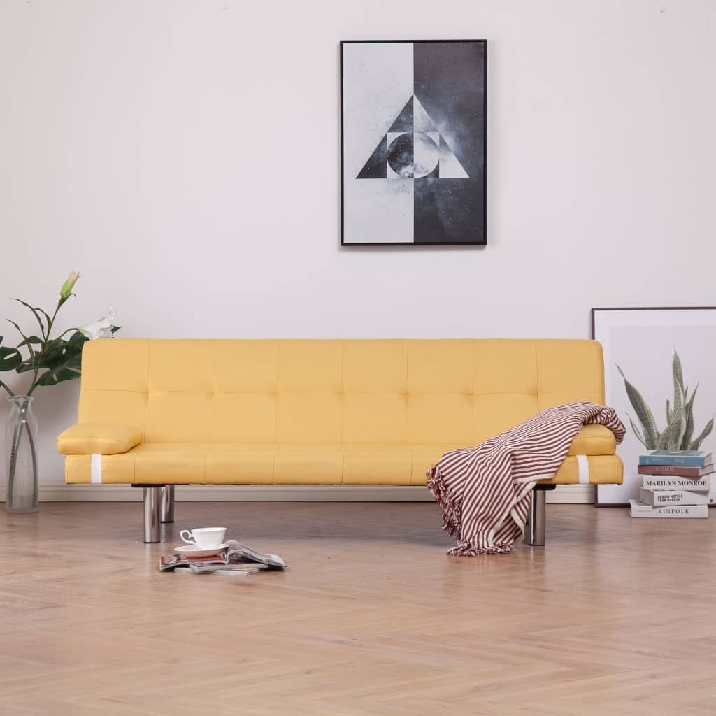 vidaXL Sofa Schlafsofa mit zwei Kissen Gelb Polyester