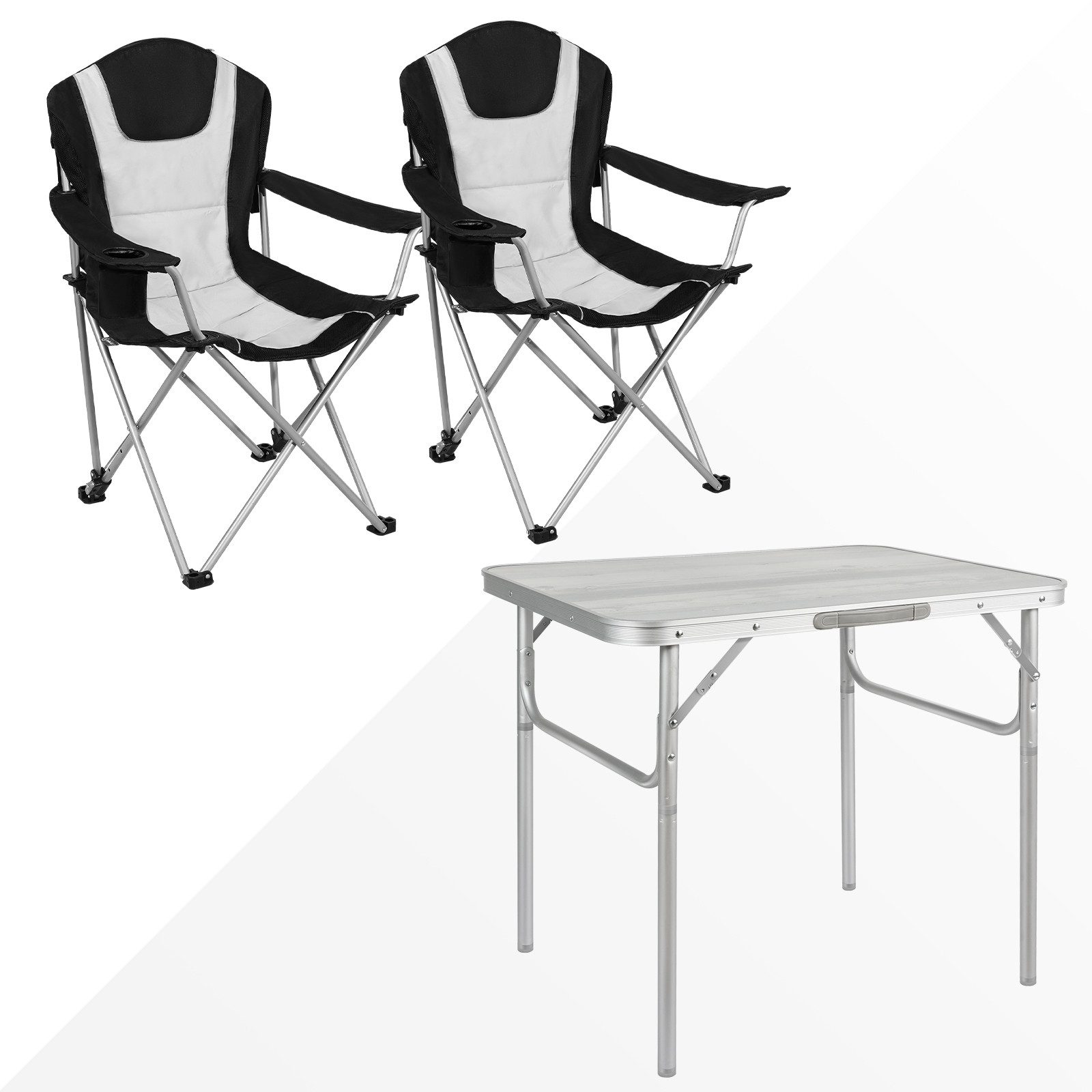 HOMECALL Klappstuhl Campingtisch mit Stühlen Klapptisch-Set Balkontisch aus Aluminium (2 Klappstühle (150 kg) + Alu-Klapptisch höhenverstellbar, 3 St), leicht & sofort einsatzbereit, Inkl. Tragetaschen
