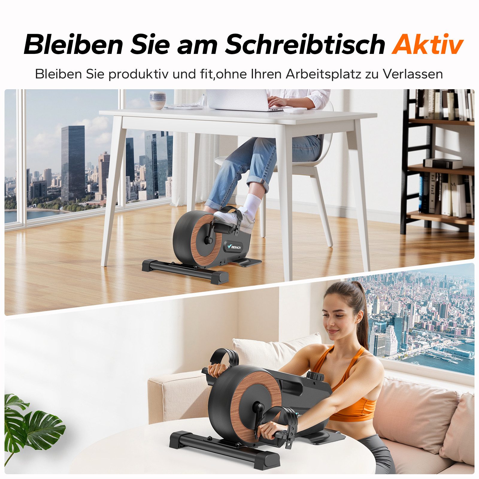 MERACH Mini-Heimtrainer Pedaltrainer für Zuhause, Mini Heimtrainer für Senioren, Beintrainer (8-Stufen Magnetwiderstand, flüsterleise <5 dB, 95% vormontiert, Mit LCD-Display & Anti-Rutsch-Basis, max. 100kg, für Bein-Training), Ideal für Senioren, umweltfreundliches Material, Tischfahrrad für Büro