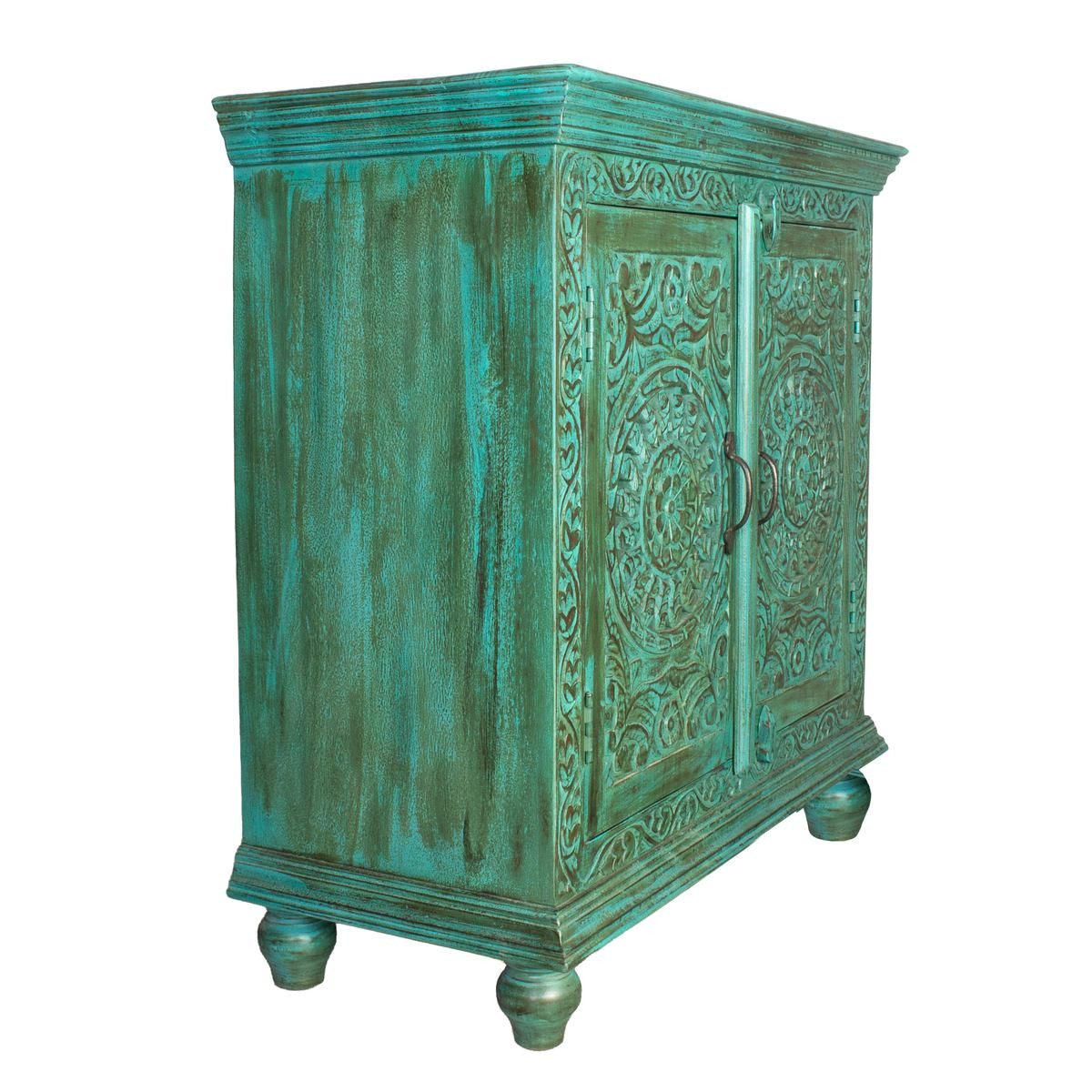 Oriental Galerie Unterschrank Türkis Sideboard Kommode Taralea Indien Antik Design 90 cm Kommode Landhausstil Weiß, Holzkommode massiv, Shabby Chic, Vintage