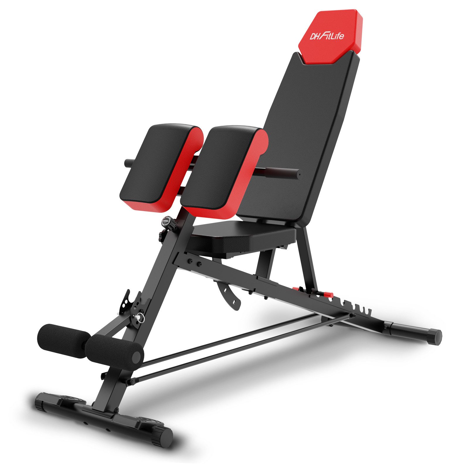 DH FitLife Hantelbank Verstellbar 6in1 bis 350kg, (Multifunktionale Trainingsbank mit Hyperextension), Nordic Curl & 52 Einstellungen für Home Gym
