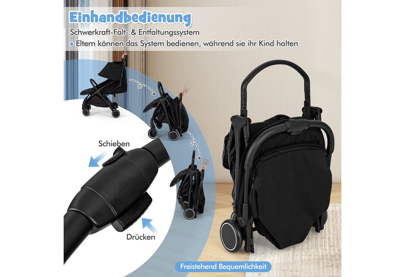 Thumbnail - COSTWAY Kinder-Buggy, Kinderwagen klappbar, Reisebuggy, mit Liegefunktion
