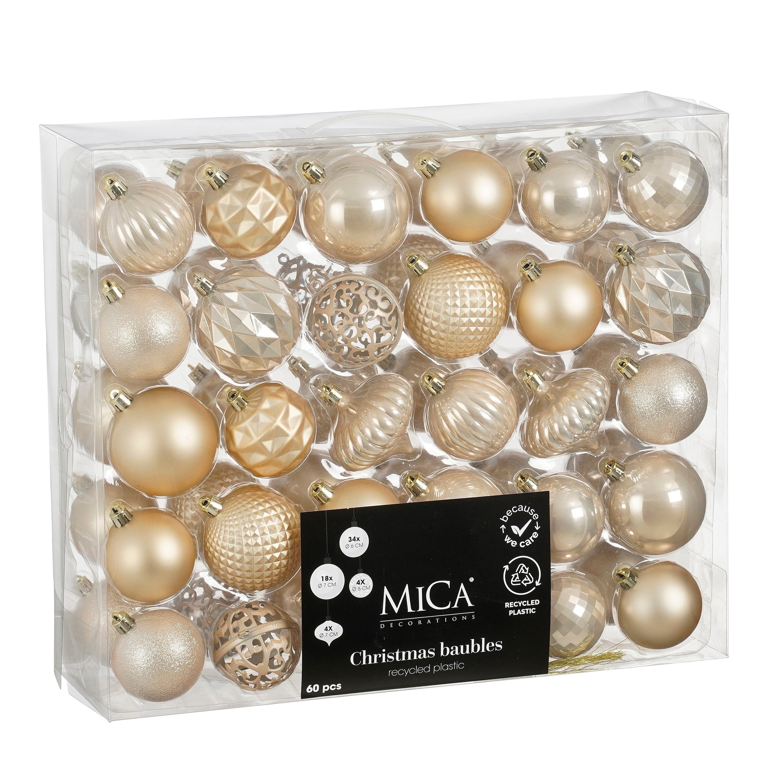 Mica Decorations Weihnachtsbaumkugel Mica Decorations Kugel bruchfest creme 60 Stueck - d7cm