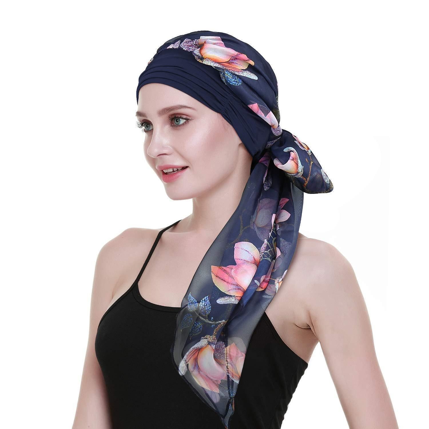 LuxusKollektion Turban Kopftuch Chemo Bambusviskose Blau Rot, (1-St)