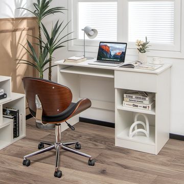 COSTWAY Schreibtisch, mit Tastaturablage & verstellbarem Regal, 108x48x75cm