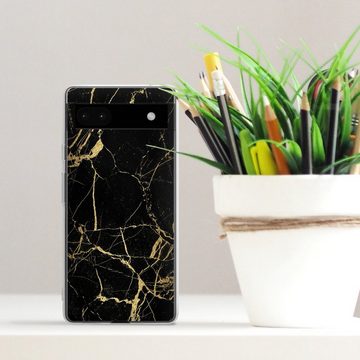 DeinDesign Handyhülle Marmor schwarz Muster BlackGoldMarble Look, Google Pixel 6a Silikon Hülle Bumper Case Handy Schutzhülle