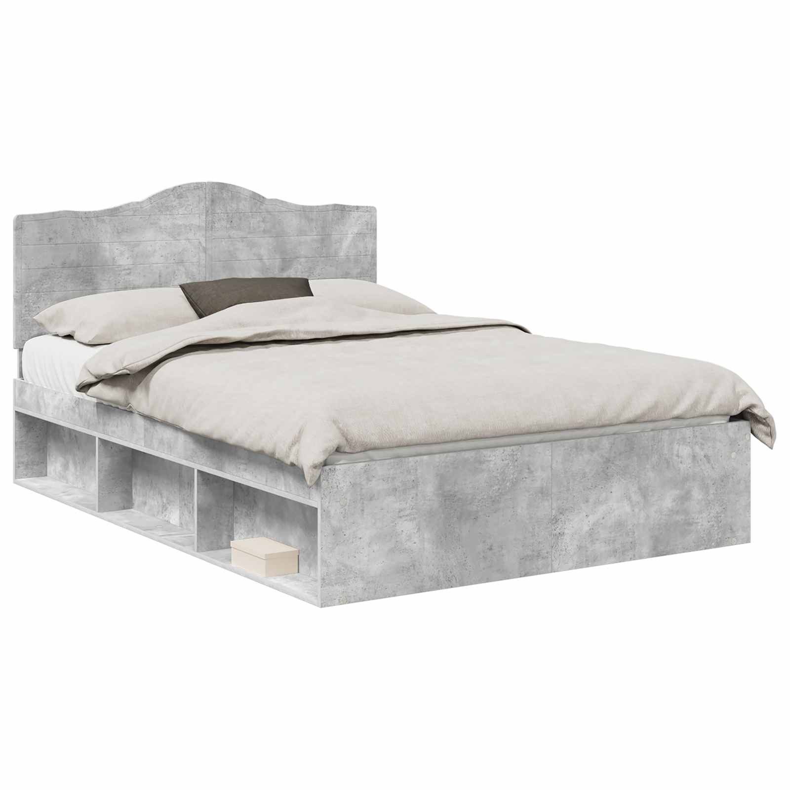 vidaXL Bett Bettrahmen mit Kopfteil Beton 140 x 200 cm Massives Kiefernholz (1-tlg)