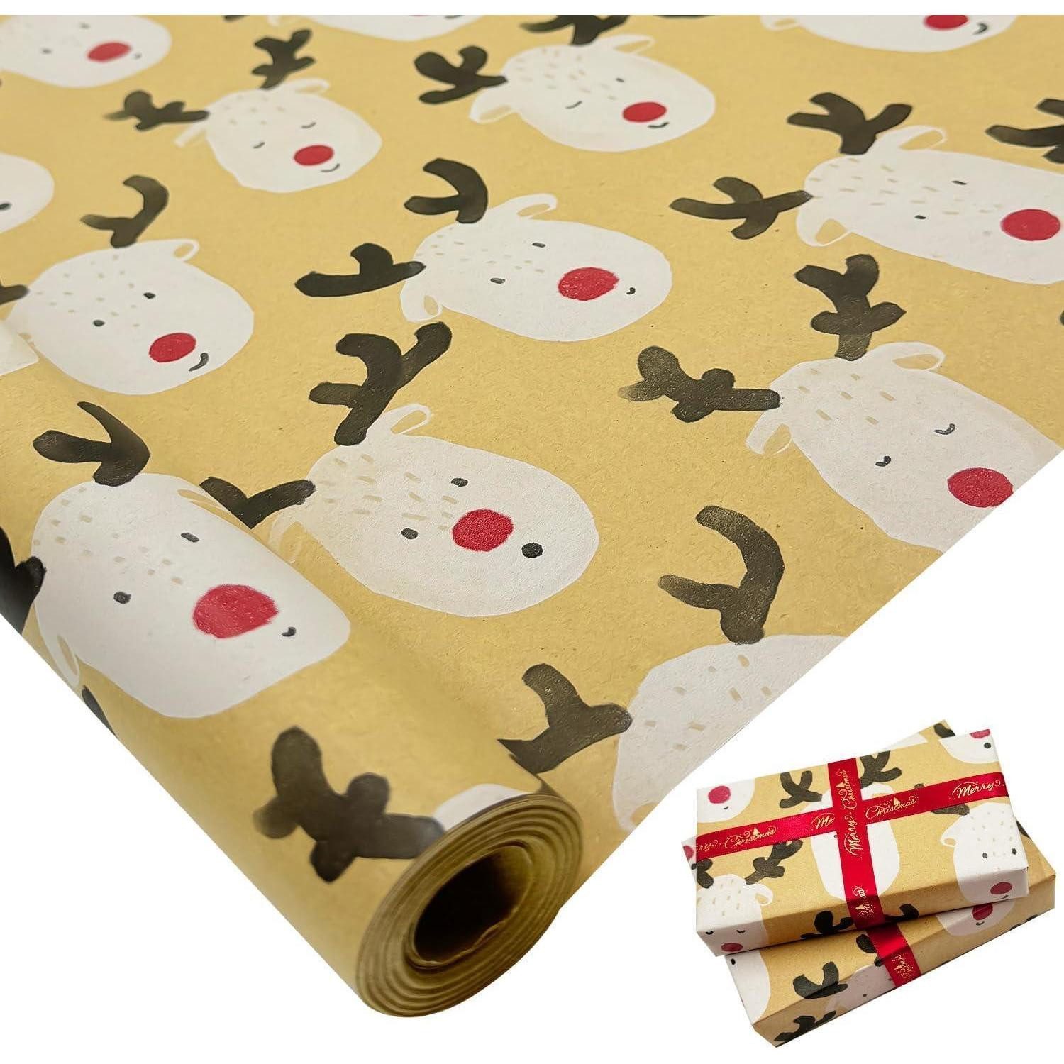 LuxusKollektion Geschenkpapier Großes Weihnachts-Geschenkpapier 76cm x 12m Elch Design Kraftpapier