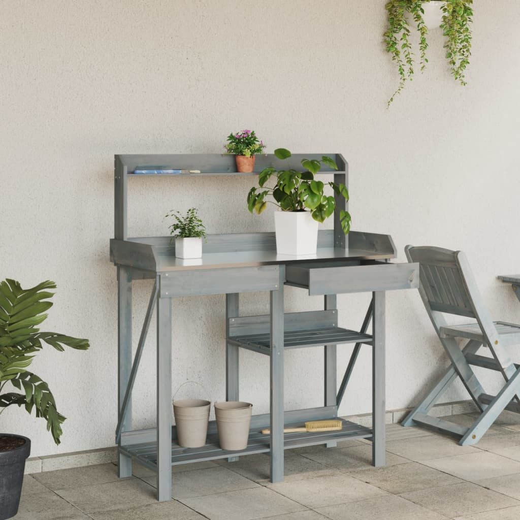 vidaXL Blumenständer Pflanztisch mit Ablagen Grau günstig online kaufen