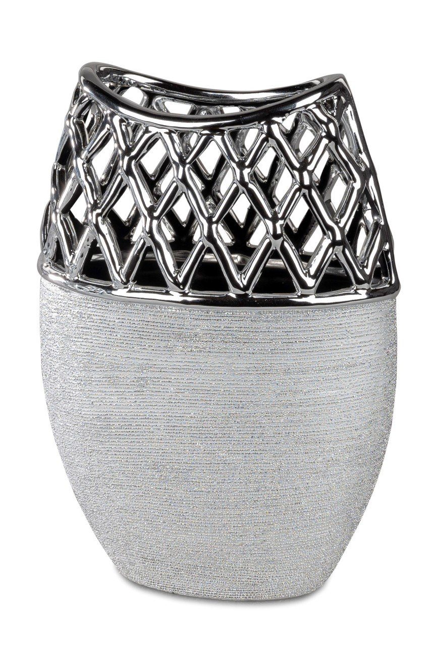 formano Dekovase Art Silber, Keramik Silber L:18cm H:25cm