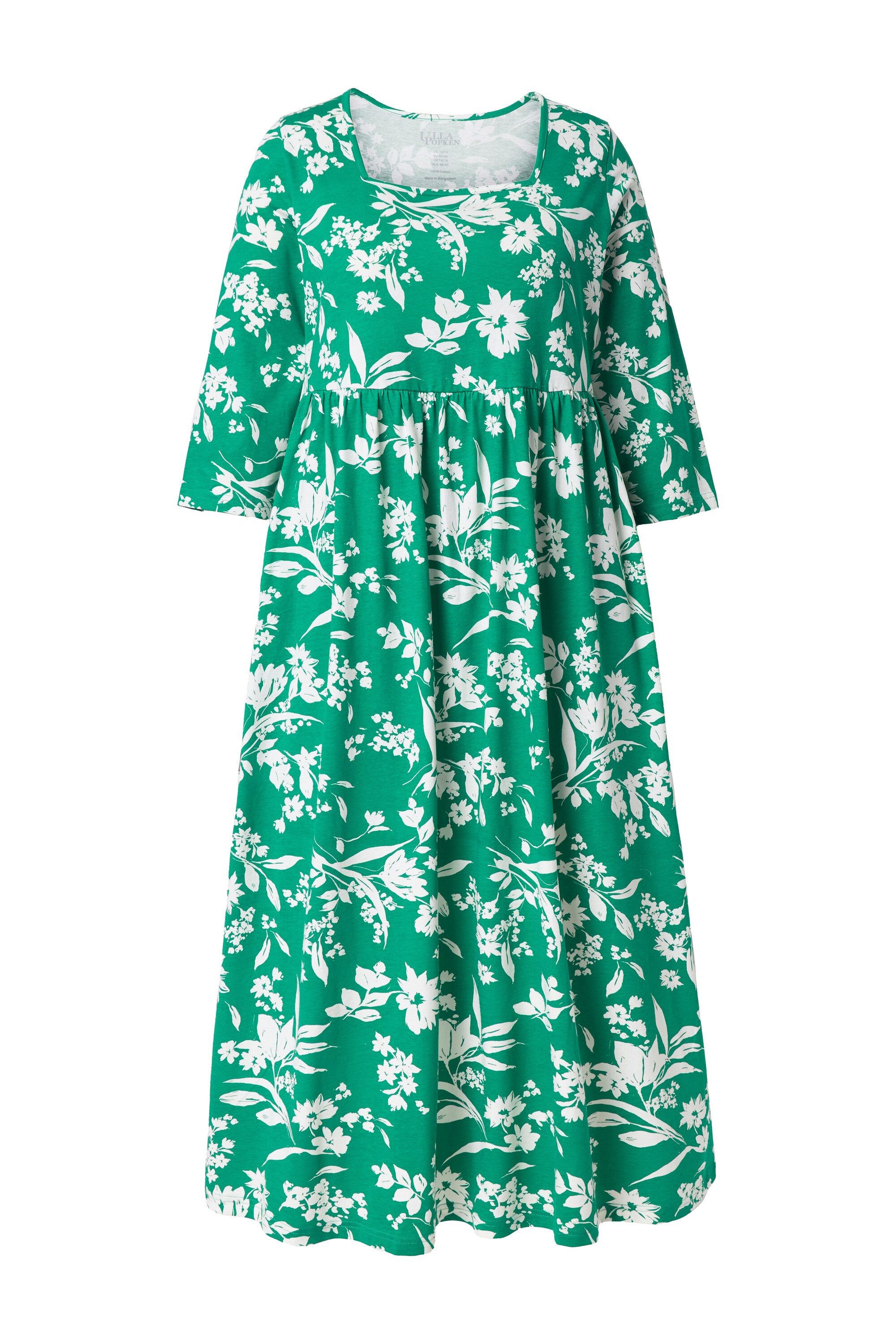 Ulla Popken Maxikleid Jerseykleid Blüten A-Linie Carré-Ausschnitt