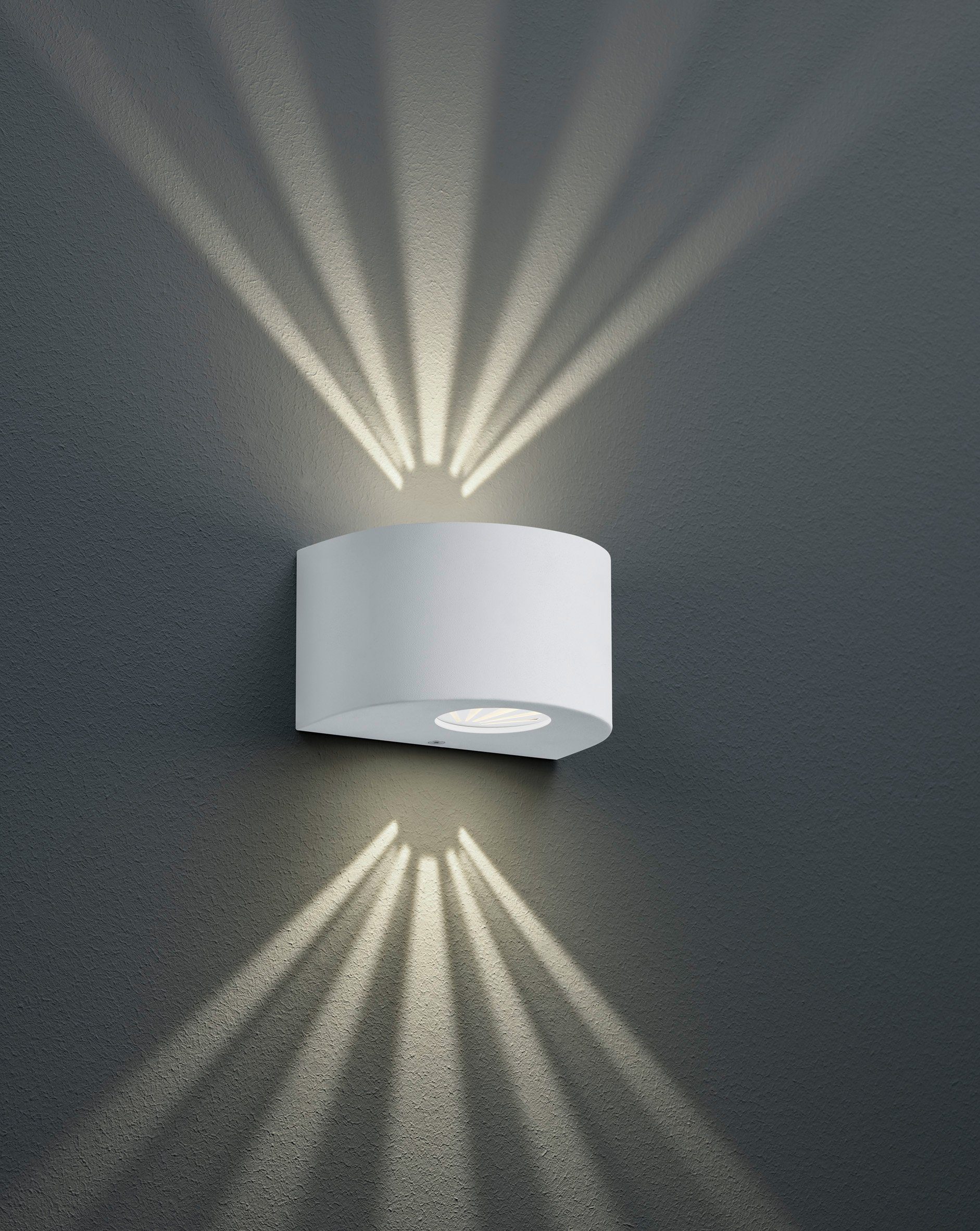 Reality Leuchten LED Außen-Wandleuchte Rosario, LED fest integriert, Warmweiß, Outdoor Wandlampe, Weiß matt, Up and down Beleuchtung, IP44, warmweiß