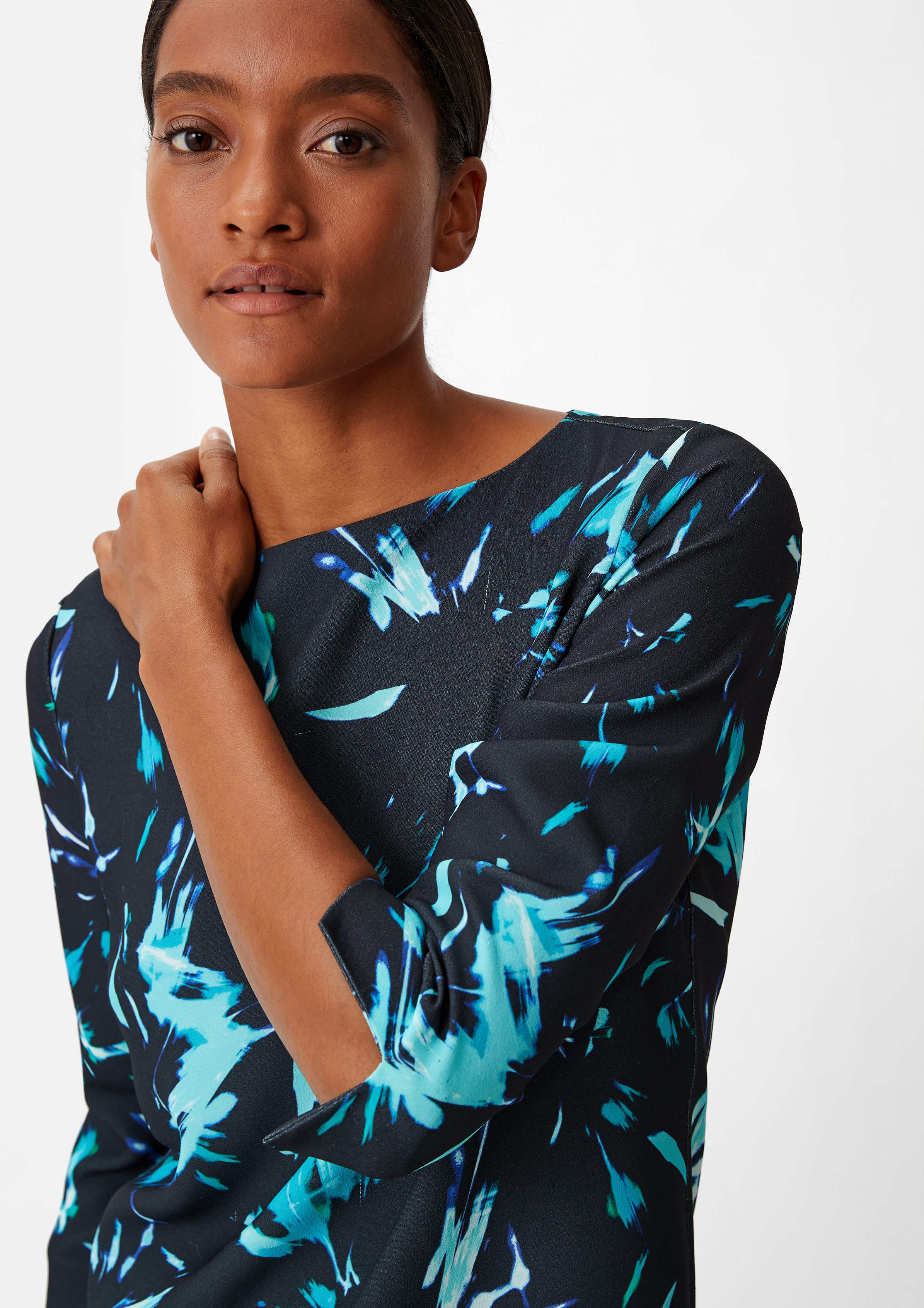 Comma Minikleid Crêpe-Kleid mit 3/4-Ärmeln Ziernaht günstig online kaufen