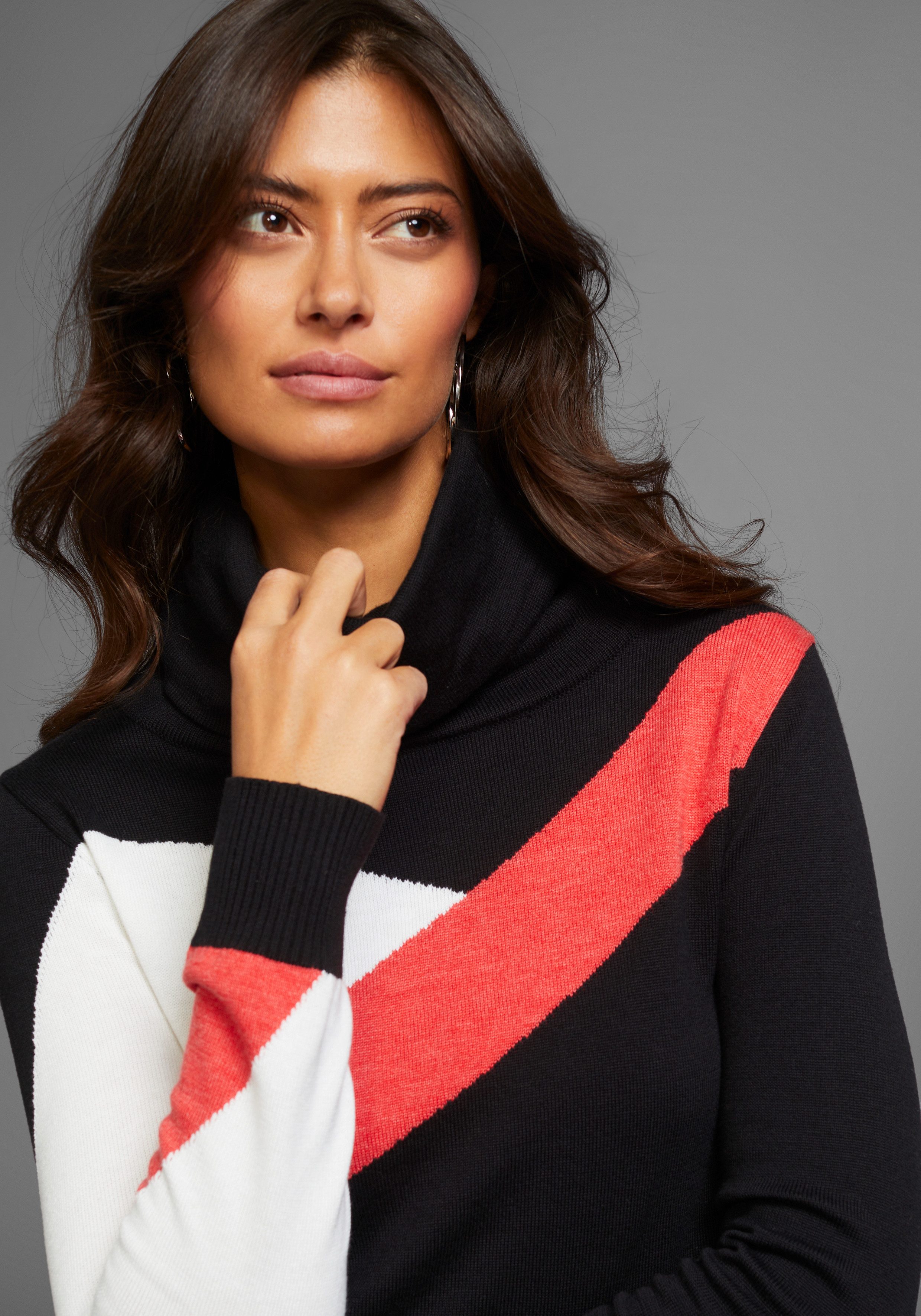 Laura Scott Strickpullover mit Rollkragen und Colorblock Design