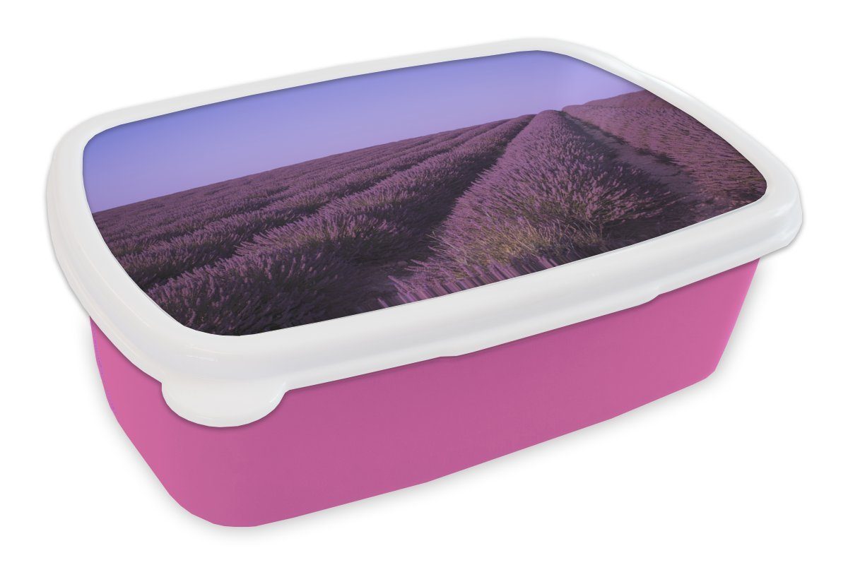 MuchoWow Lunchbox Ein blühendes Südfrankreich, Region Kinder, in Erwachsene, Brotdose Mädchen, Brotbox (2-tlg), Kunststoff an, rosa Lavendelfeld Kunststoff, Snackbox, Valensole, der für