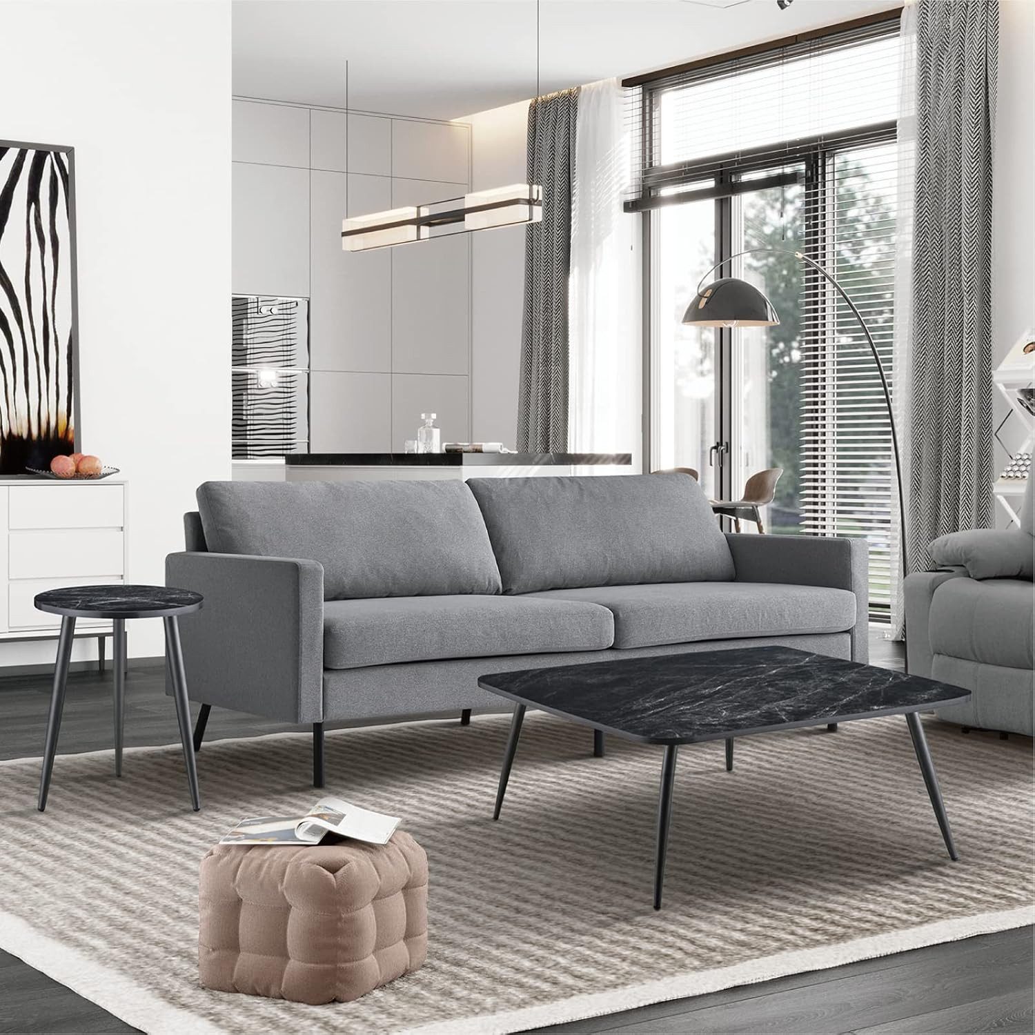 Z-Hom Couchtisch ZM-ET002-BK Wohnzimmertisch Sofatisch, Marmoroptik Tischplatte