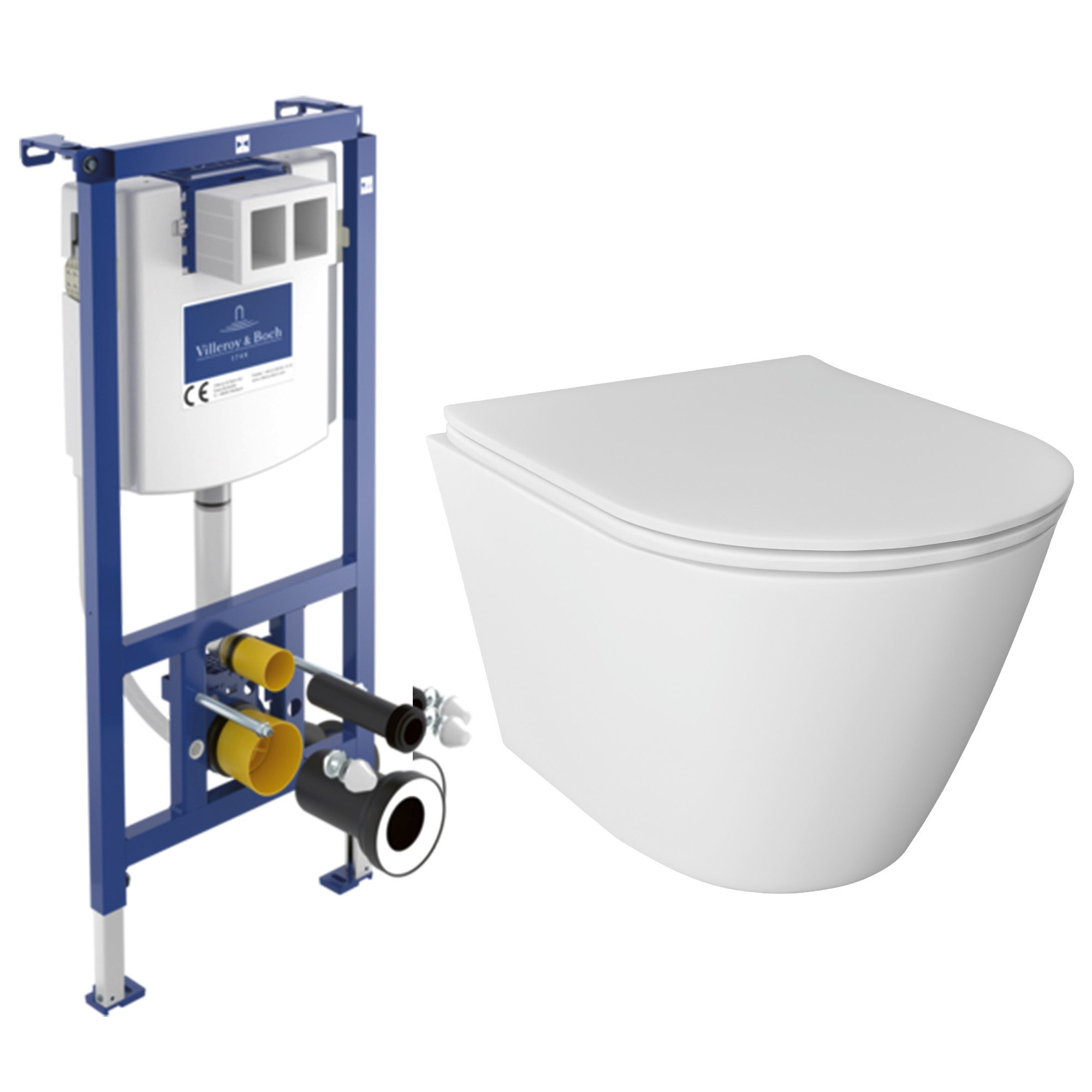 Alpenberger Vorwandelement WC Komplett Set: Toilette + Villeroy & Boch Spülkasten Betätigungsplatte