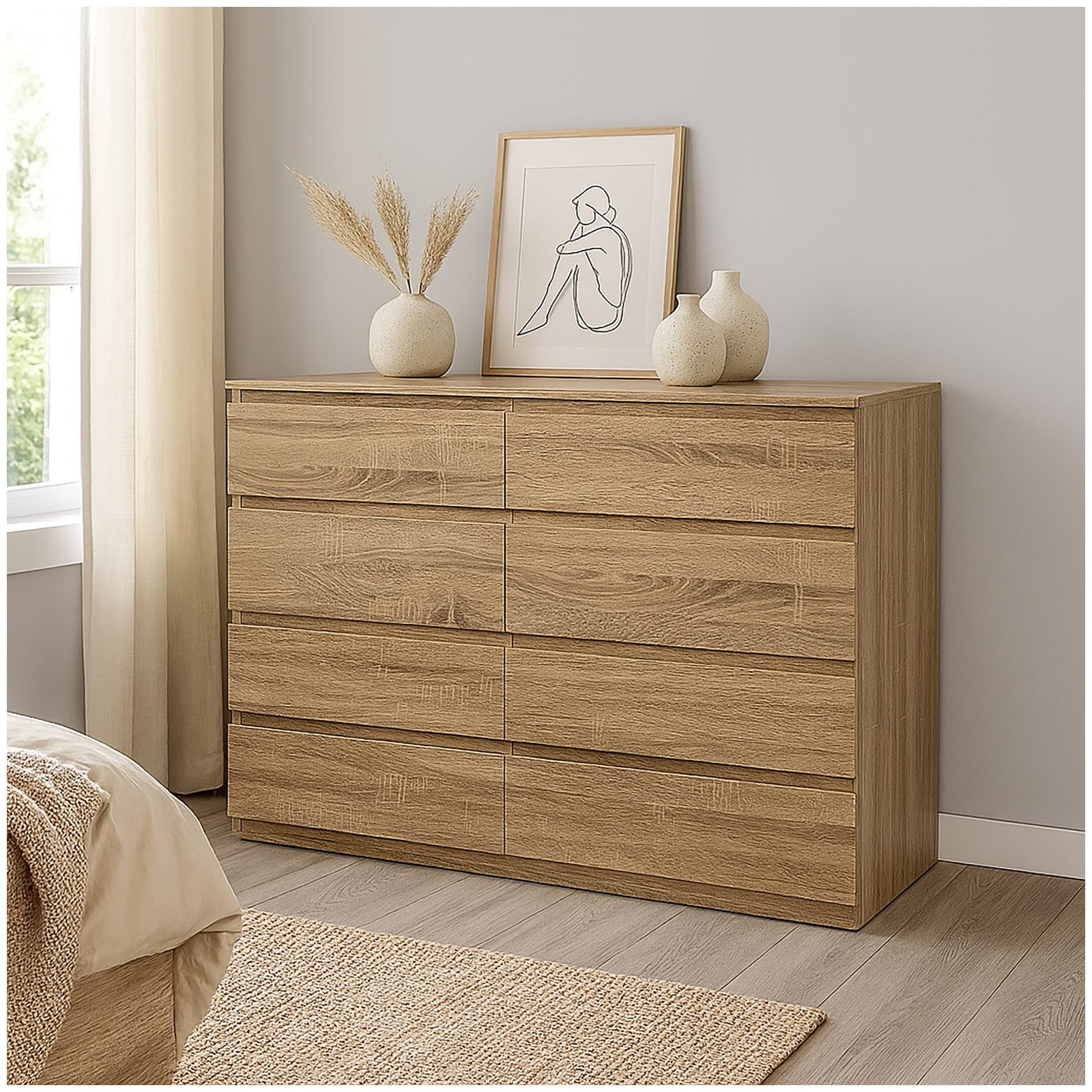 HTI-Living Kommode Moderne Kommode mit 8 grifflosen Schubladen Sonoma (Stück, 1 St., 1 Kommode ohne Dekoration), Sideboard