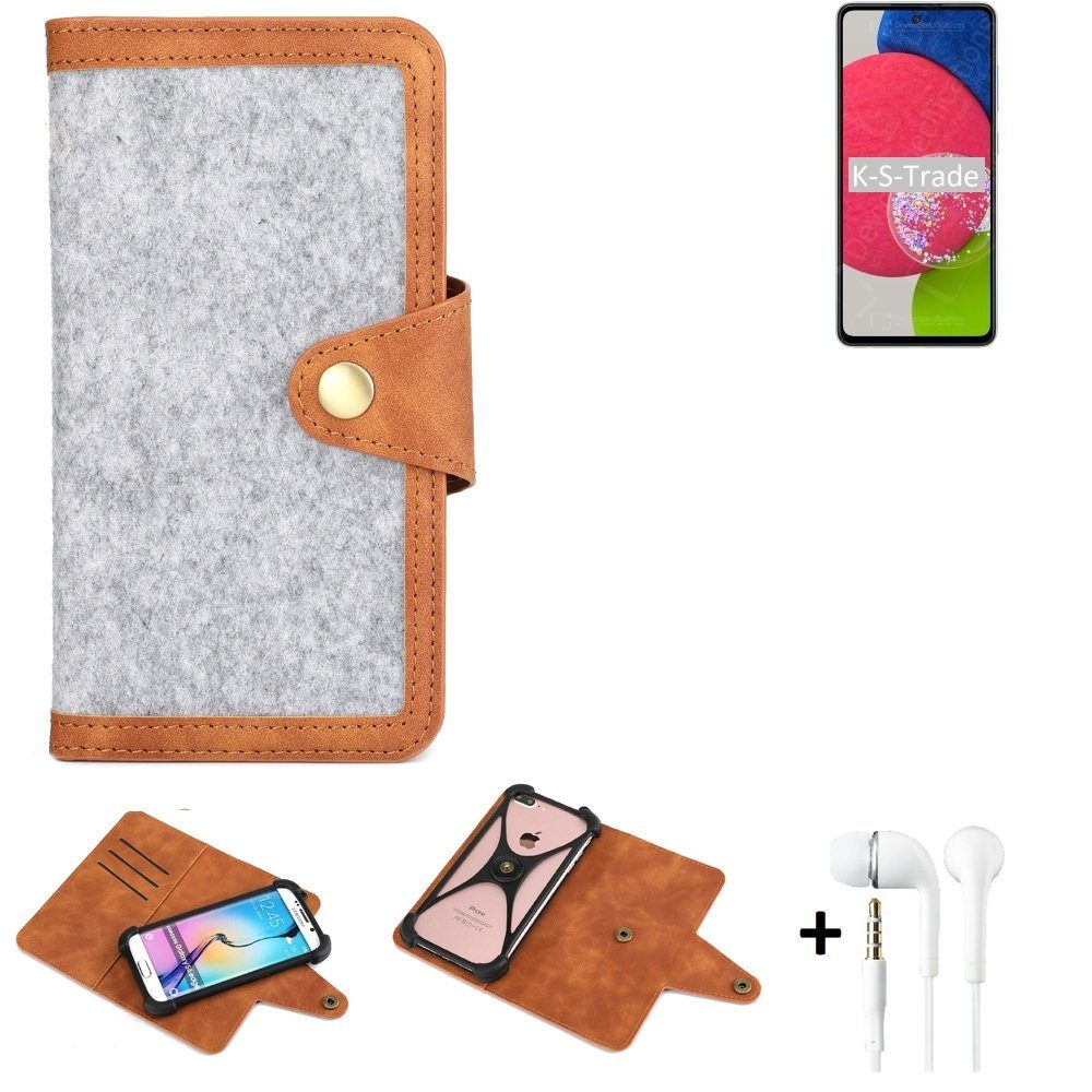 K-S-Trade Handyhülle für Samsung Galaxy A52s 5G, Handyhülle + Kopfhörer Schutzhülle Filz Hülle Kunstleder