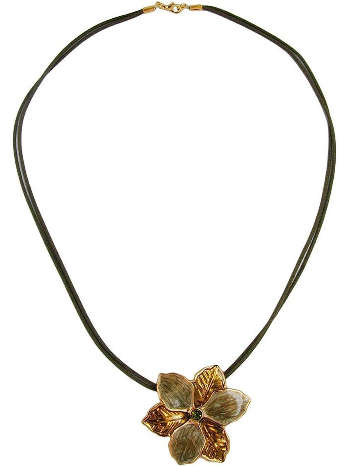 Gallay Kette ohne Anhänger 48mm oliv Metallanhänger Kordel oliv-gold emailliert (1-tlg) 50cm Blume