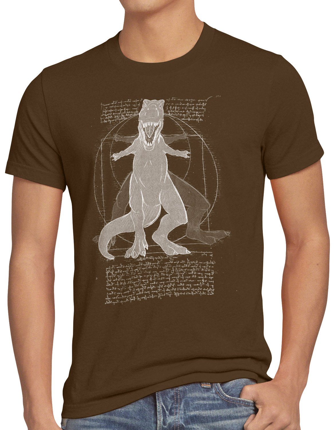 style3 Print-Shirt Herren T-Shirt Vitruvianischer T-Rex tyrannosaurus dinosaurier braun