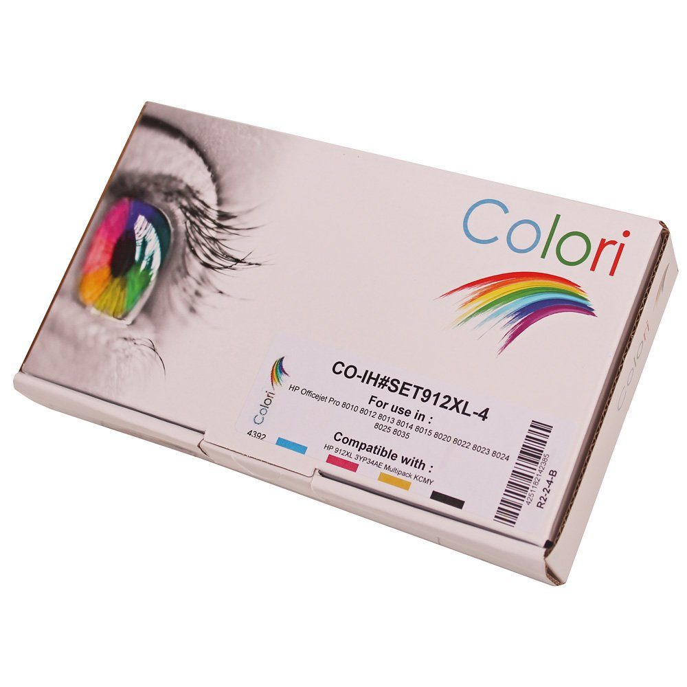 Colori Tintenpatrone (Kompatibles Set 4x Druckerpatrone für HP 912XL OfficeJet Pro 8010)