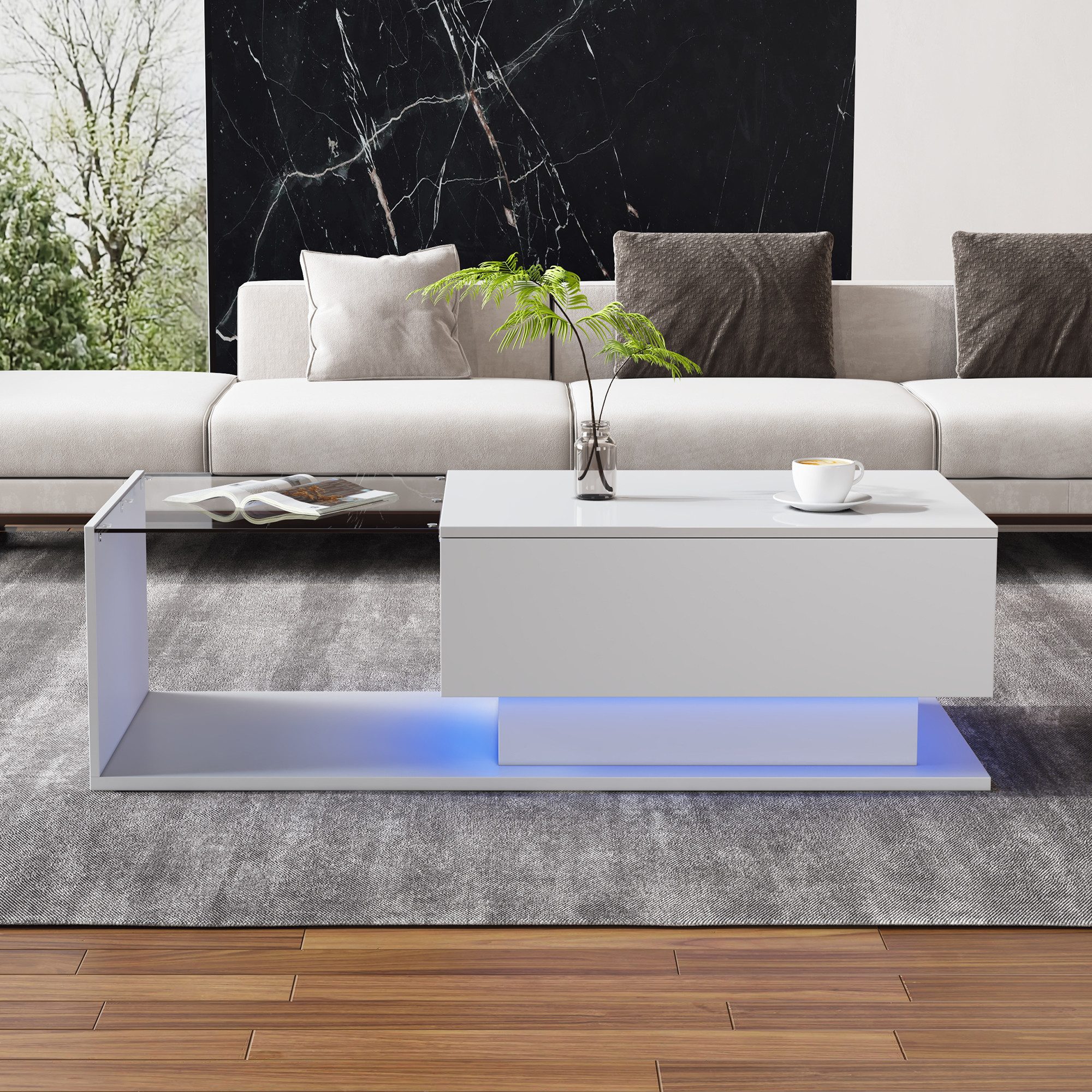 MODFU Couchtisch mit LED-Beleuchtung (1-St., mit 1 Schublade,100x50x32cm), günstig online kaufen