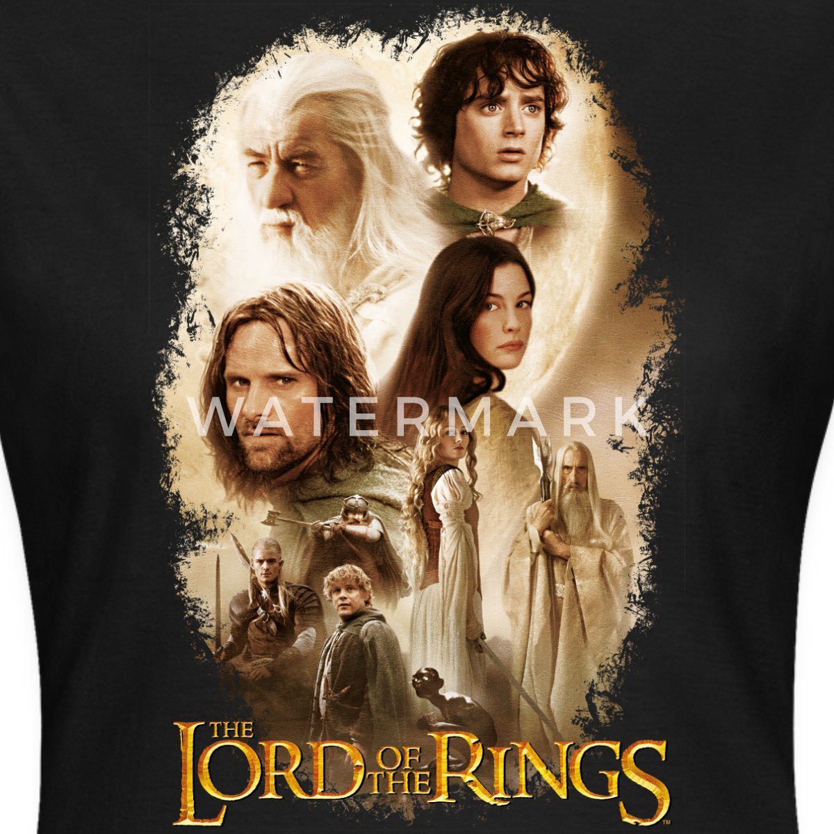 Spreadshirt T-Shirt Der Herr Der Ringe Logo Mit Frodo, Gandalf Und Co Frauen T-Shirt (1-tlg) Slim Fit, fällt klein aus