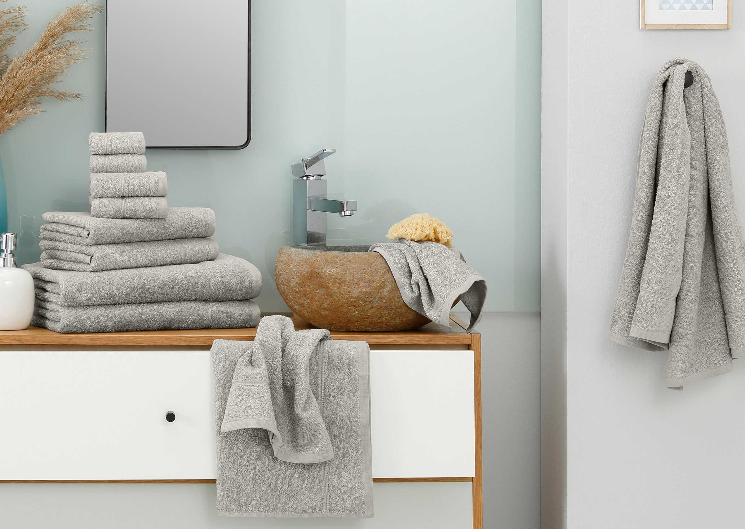 Frottier, 100% Bordüre, mit Set Baumwolle Handtuch einfarbiges home Handtuch-Set (Set, Sanremo, grau Handtücher aus 12-tlg), my