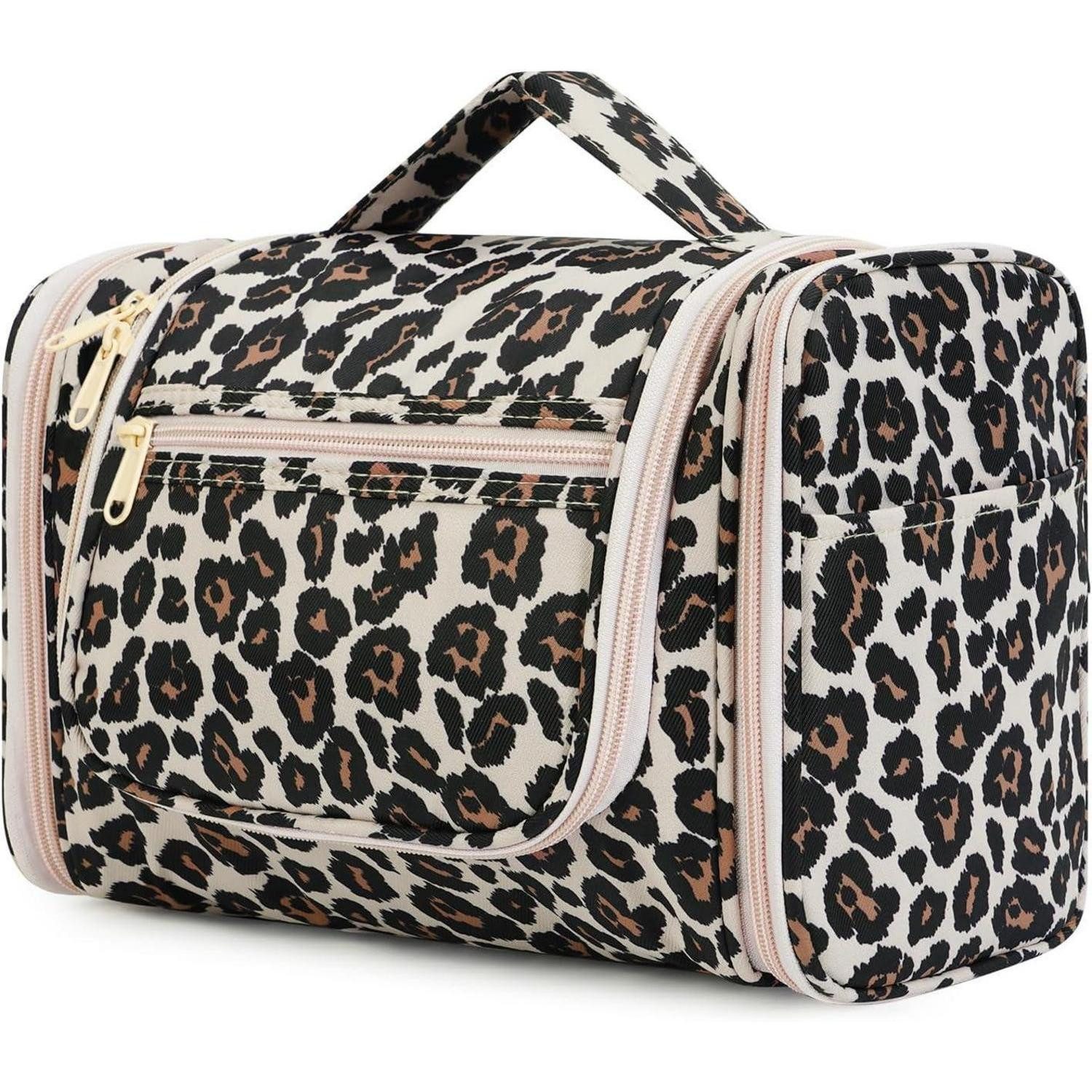 LuxusKollektion Kulturbeutel Kulturtasche Groß Waschbeutel Herren Damen Camping Reisen Rosa Leopard