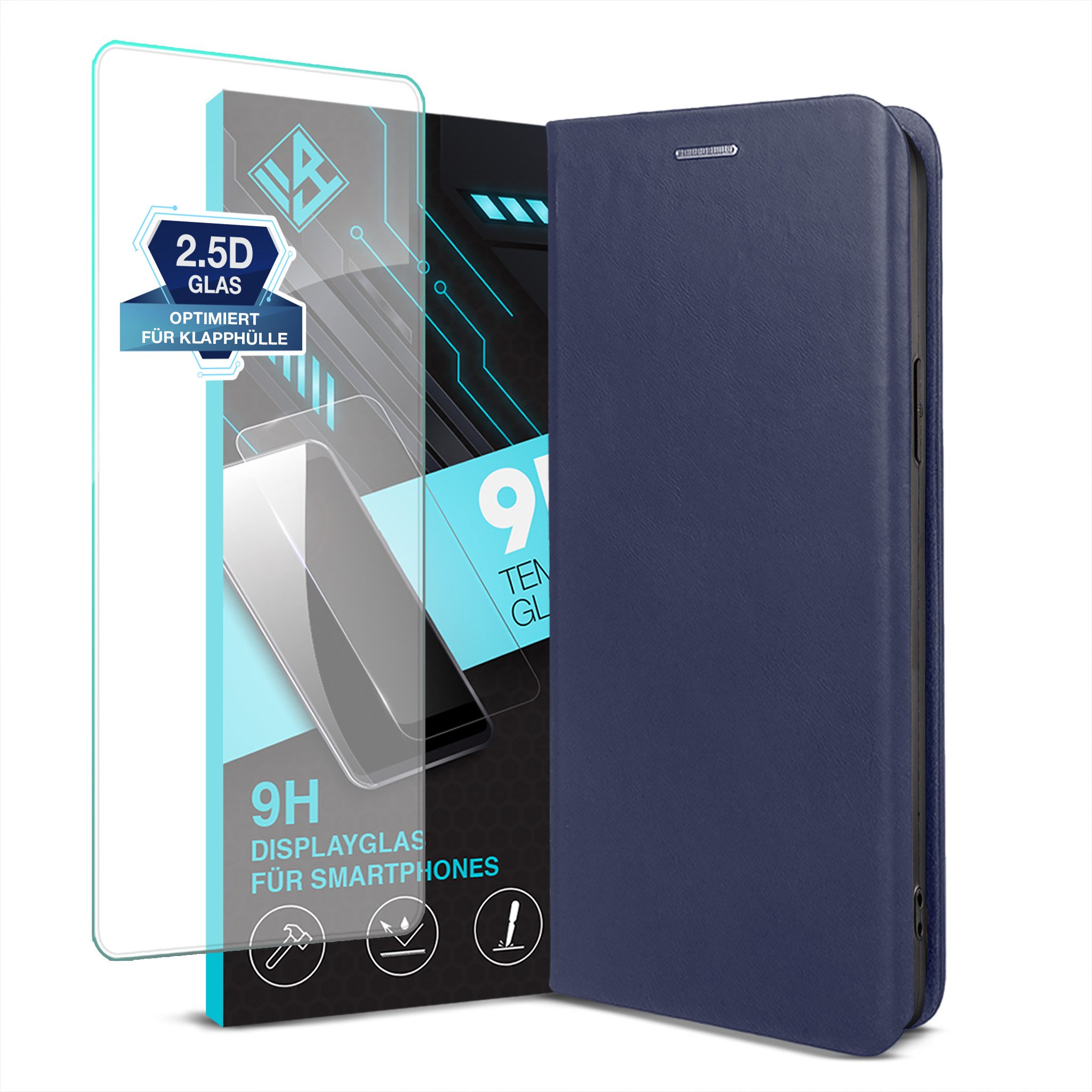 Tec-Expert Handyhülle Echtleder Klapp Hülle für Apple iPhone 18, Cover Klapphülle Case mit Kartenfach RFID Schutz mit 9H Glas
