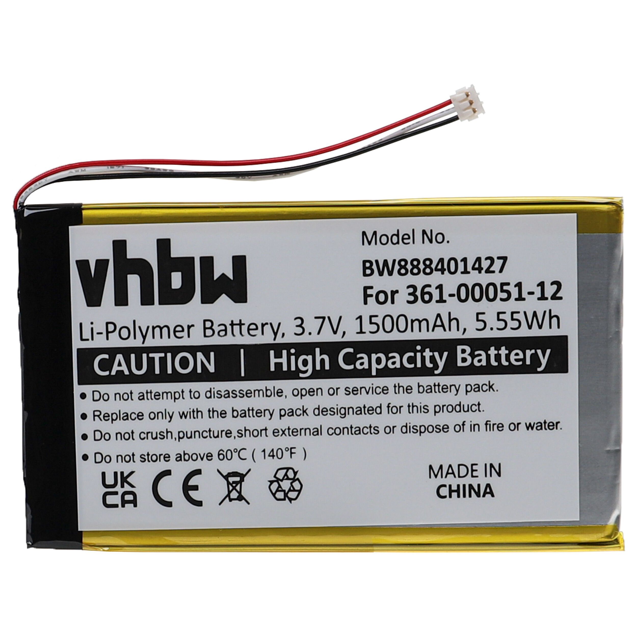 vhbw kompatibel mit Garmin Dezl 560, 560LMT, 560LT Akku Li-Polymer 1500 mAh (3,7 V)