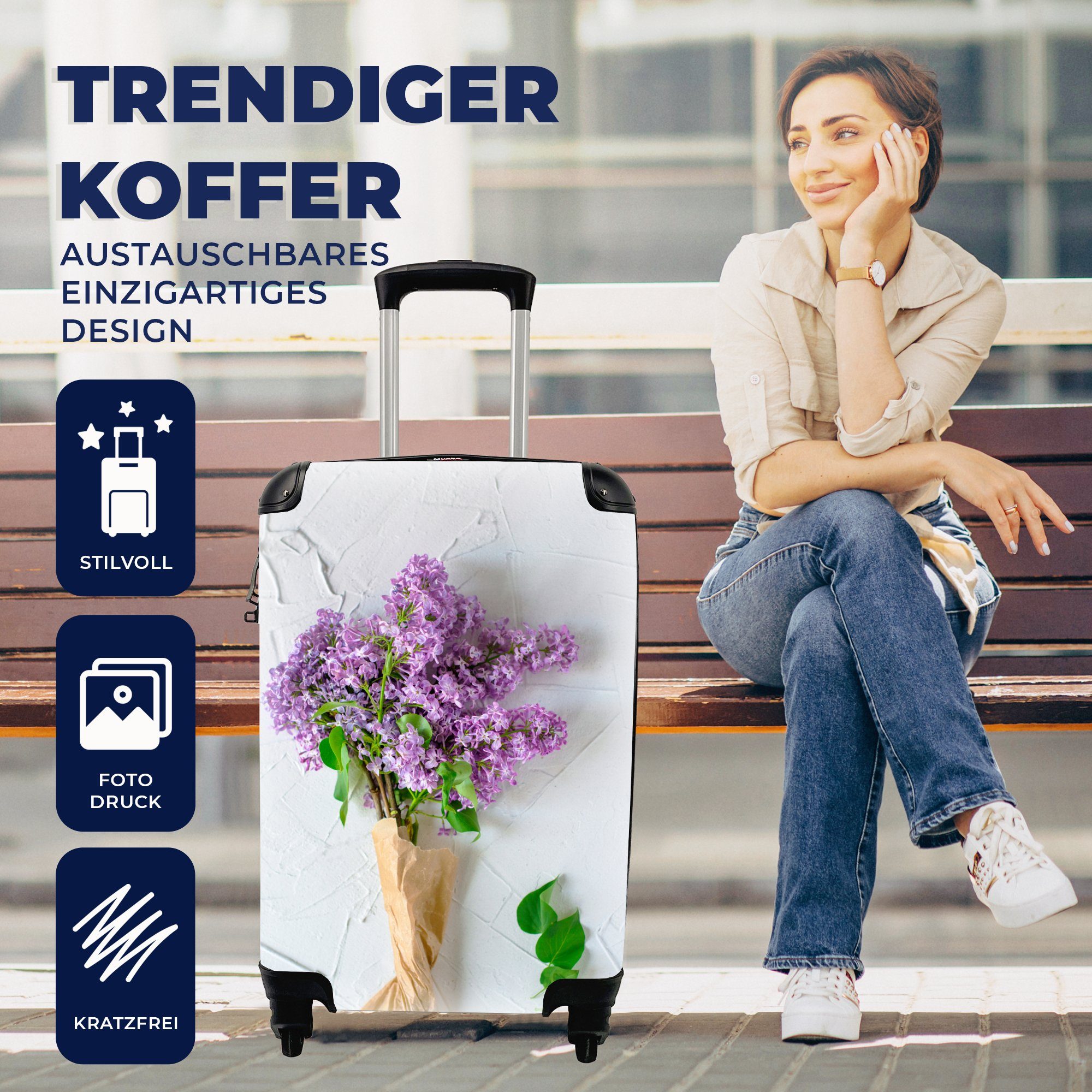 Reisetasche für Trolley, rollen, aus Handgepäck Reisekoffer Blumenstrauß Ferien, Rollen, MuchoWow 4 Handgepäckkoffer mit Fliederblüten,
