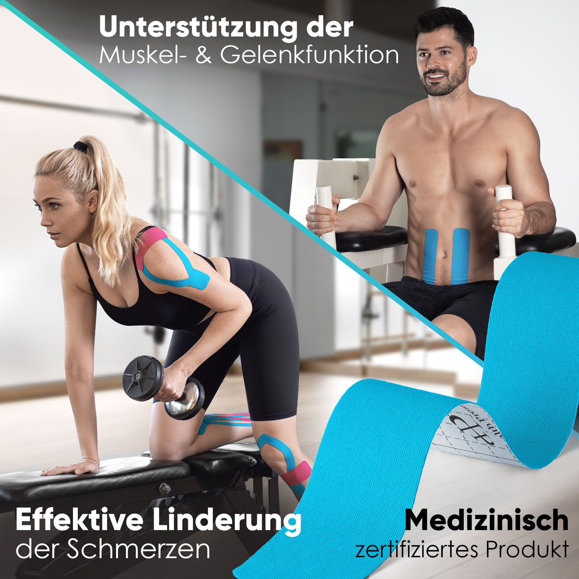 Health Press Kinesiologie-Tape 2 Rollen Profi Physio Tape & Sporttape Hautfreundlich (5cm x 5m) DERMATEST: SEHR GUT – Bild 4 von 5
