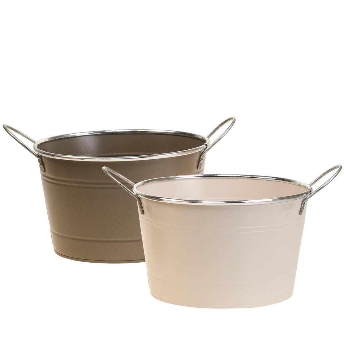 Übertopf Metall Übertopf Deko-Schale Braun/Rosa Ø20,5cm Henkel 2er Set