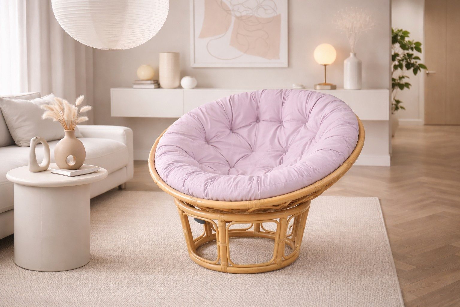 moebel-direkt-online Loungesessel Rattansessel / Papasansessel – handgeflochten, beige, Ø 100 cm (Sessel inklusive Kissenauflage)