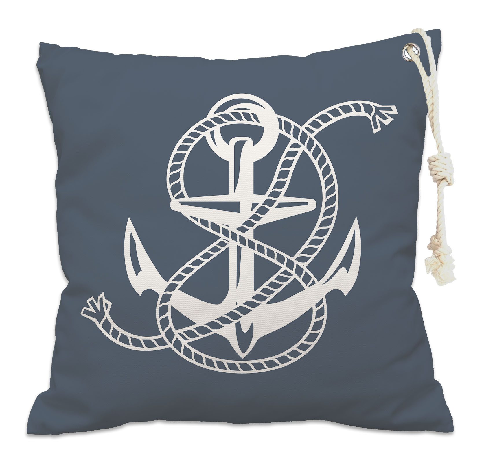 queence Dekokissen Maritimer Anker Sylt, Outdoor-Kissen mit Öse und dicker Stoffkordel