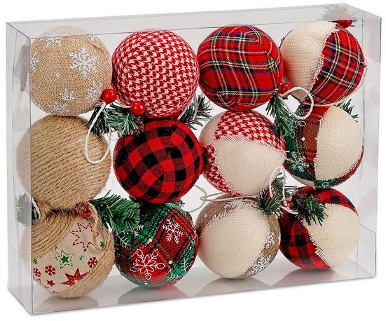 BRUBAKER Weihnachtsbaumkugel »Christbaumkugel Set aus Jute« (12 Stück), Baumkugel Set mit Juteaufhängern, stoffbezogene Weihnachtskugeln