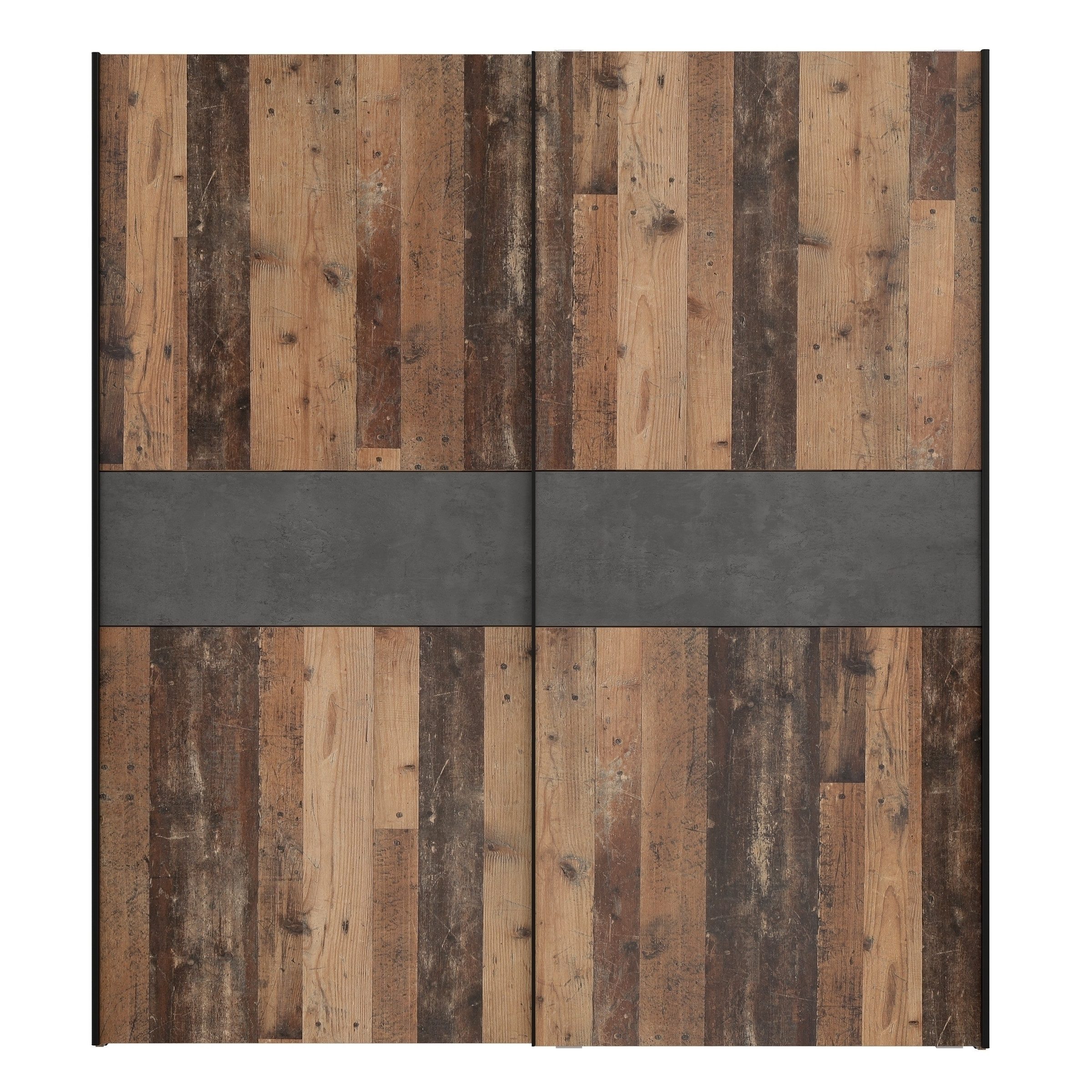 PREISBRECHER Kleiderschrank WINNIE in Old Wood Vintage / Betonoptik Dunkelgrau - 170,3 x 190,5 x 61,2 cm