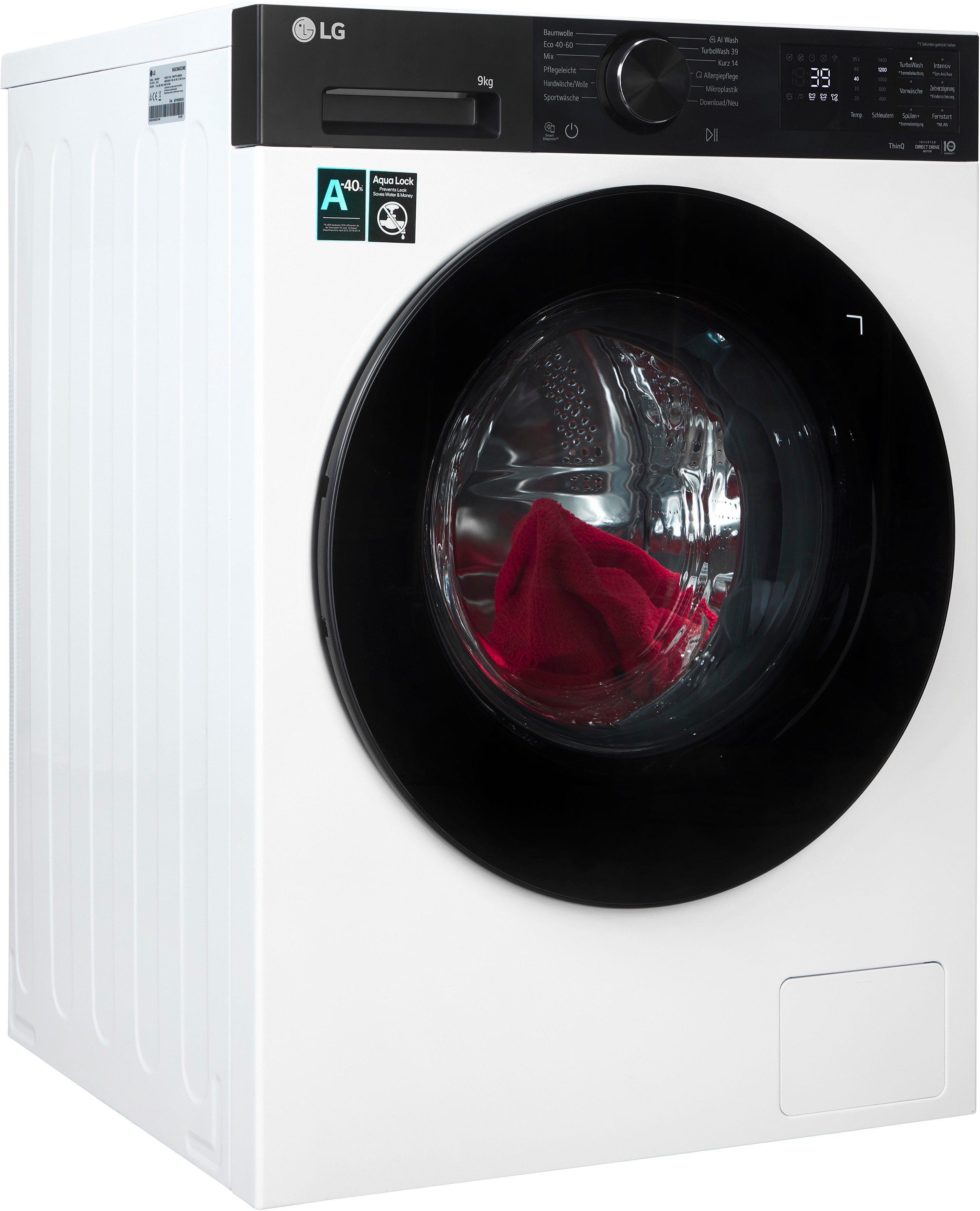 LG Waschmaschine Serie X7 F4WX709YP, 9 kg, 1400 U/min, AI Wash, ThinQ App inkl. Programm-Download, 14-Minuten-Kurzprogramm