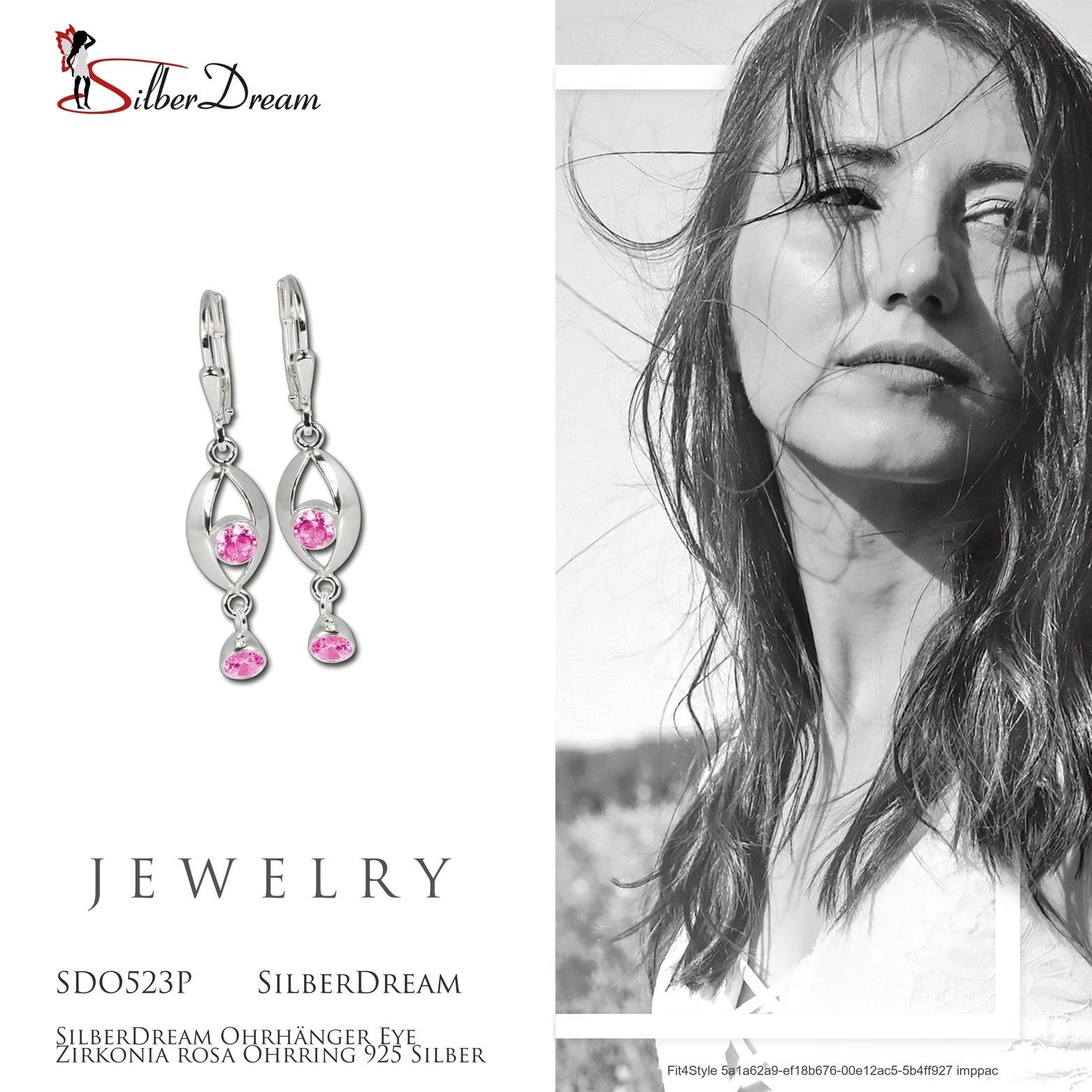 SilberDream Paar Ohrhänger SilberDream Ohrringe für Damen 925 Silber (Ohrhänger), Damen Ohrhänger Eye aus 925 Sterling Silber, Farbe: silber, rosa – Bild 5 von 5