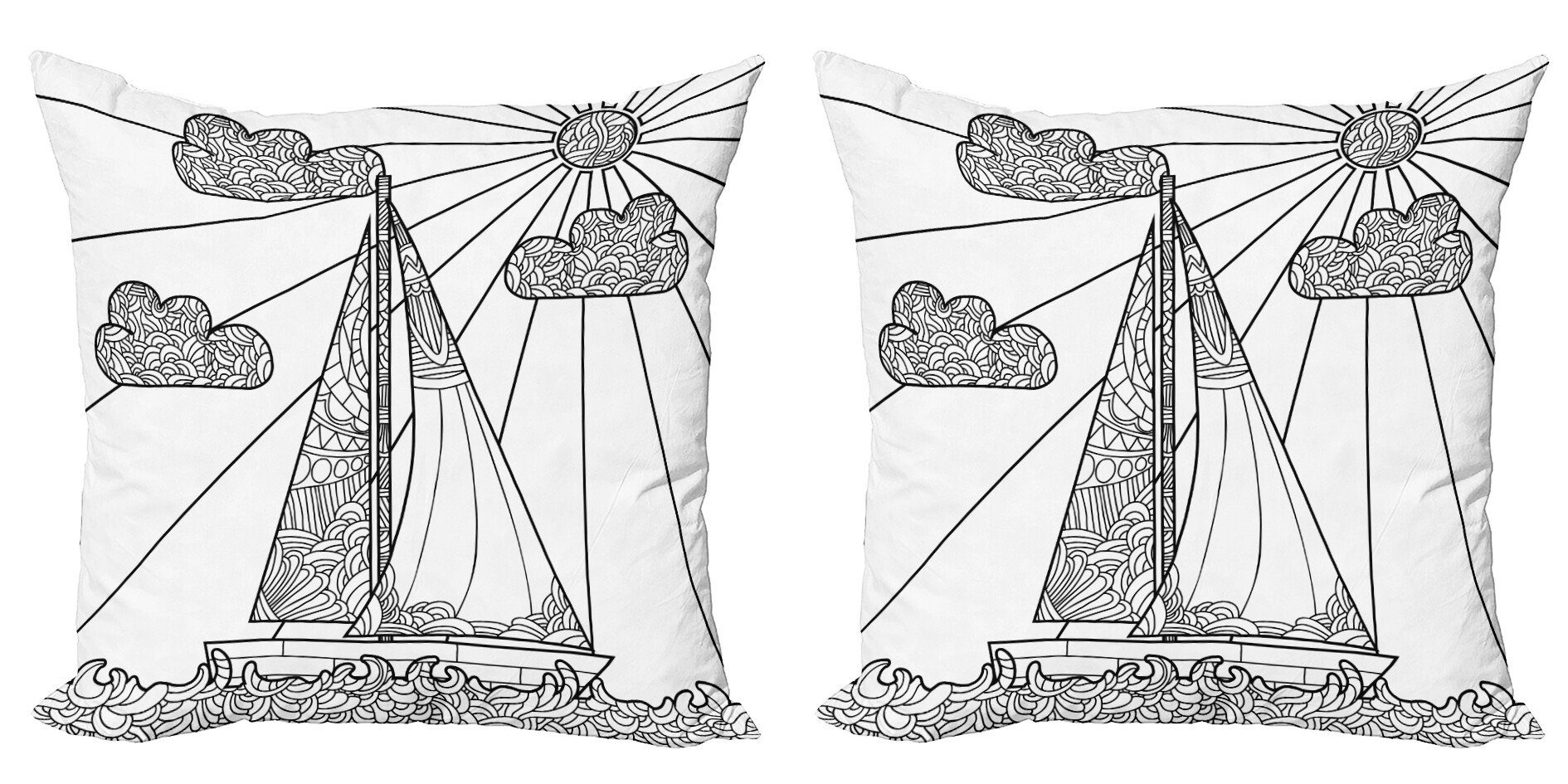 Digitaldruck, Kissenbezüge Doppelseitiger Stück), (2 Nautisch Modern Abakuhaus Doodle Boot Wellen Accent auf