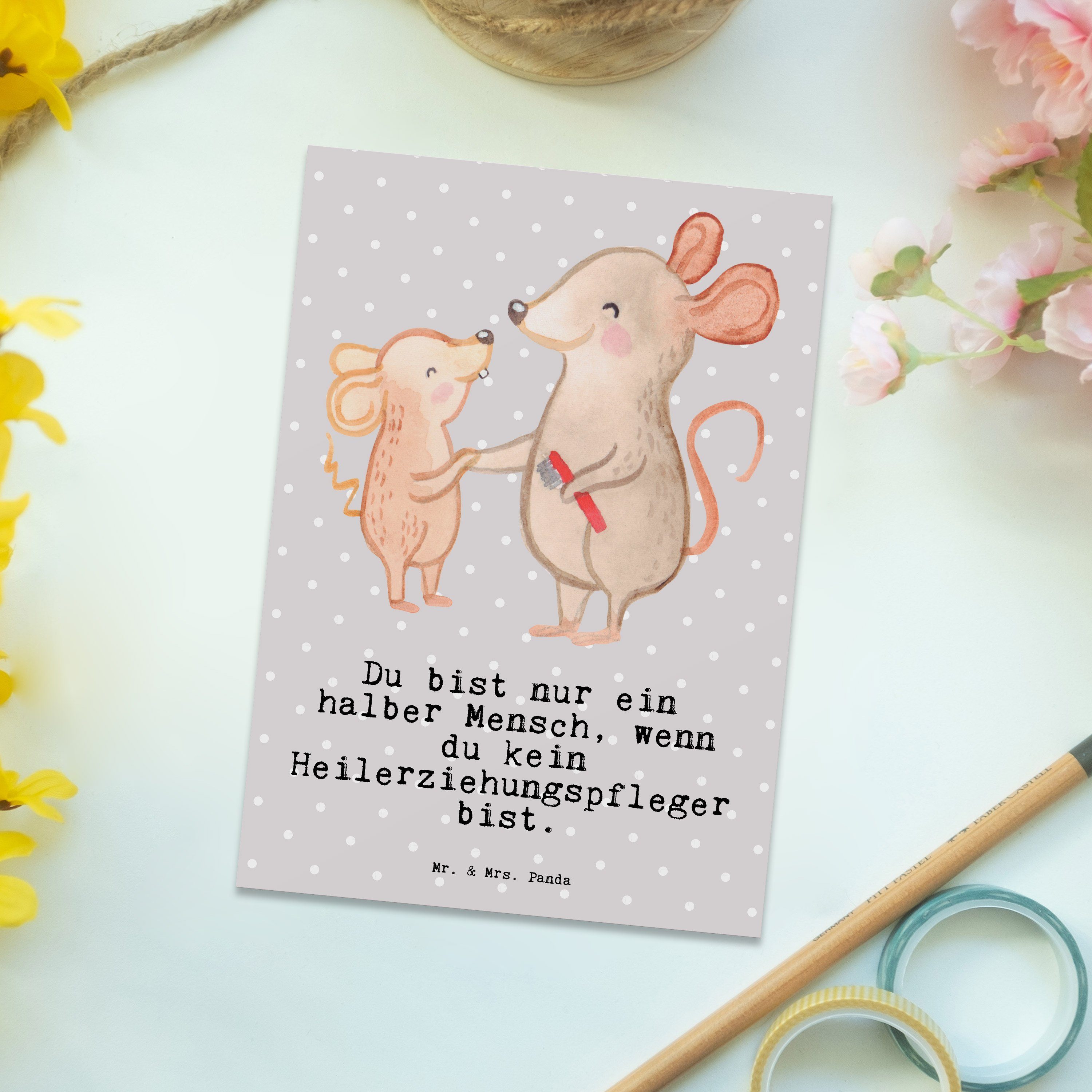 Herz Grau Postkarte Mr. & Schenken, - A Panda Mrs. Geschenk, - Pastell Heilerziehungspfleger mit
