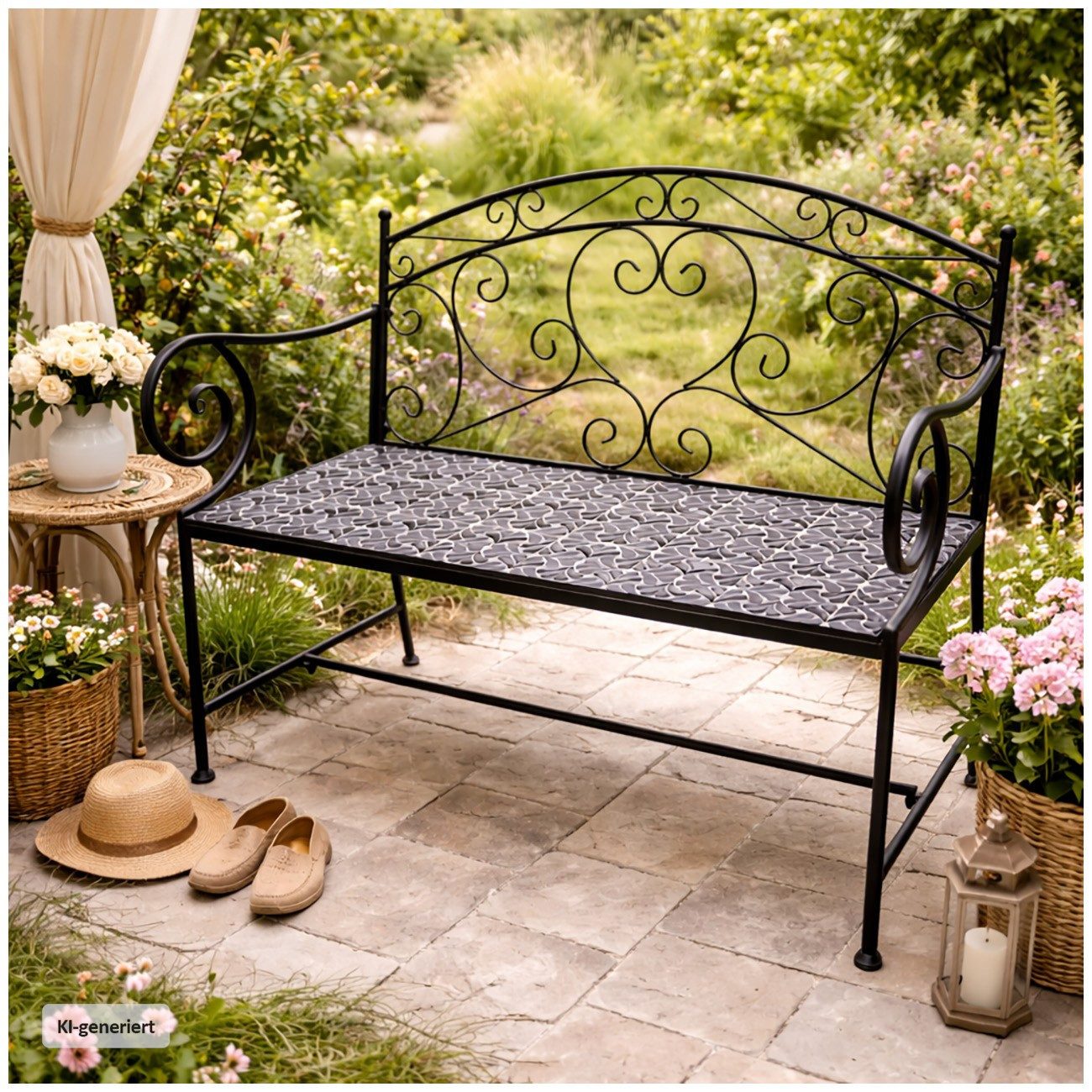 HTI-Living Gartenbank Gartenbank Metall mit Mosaik Sitzfläche Vintage für Balkon Terrasse (1 Stück, 1 Gartenbank ohne Dekoration)