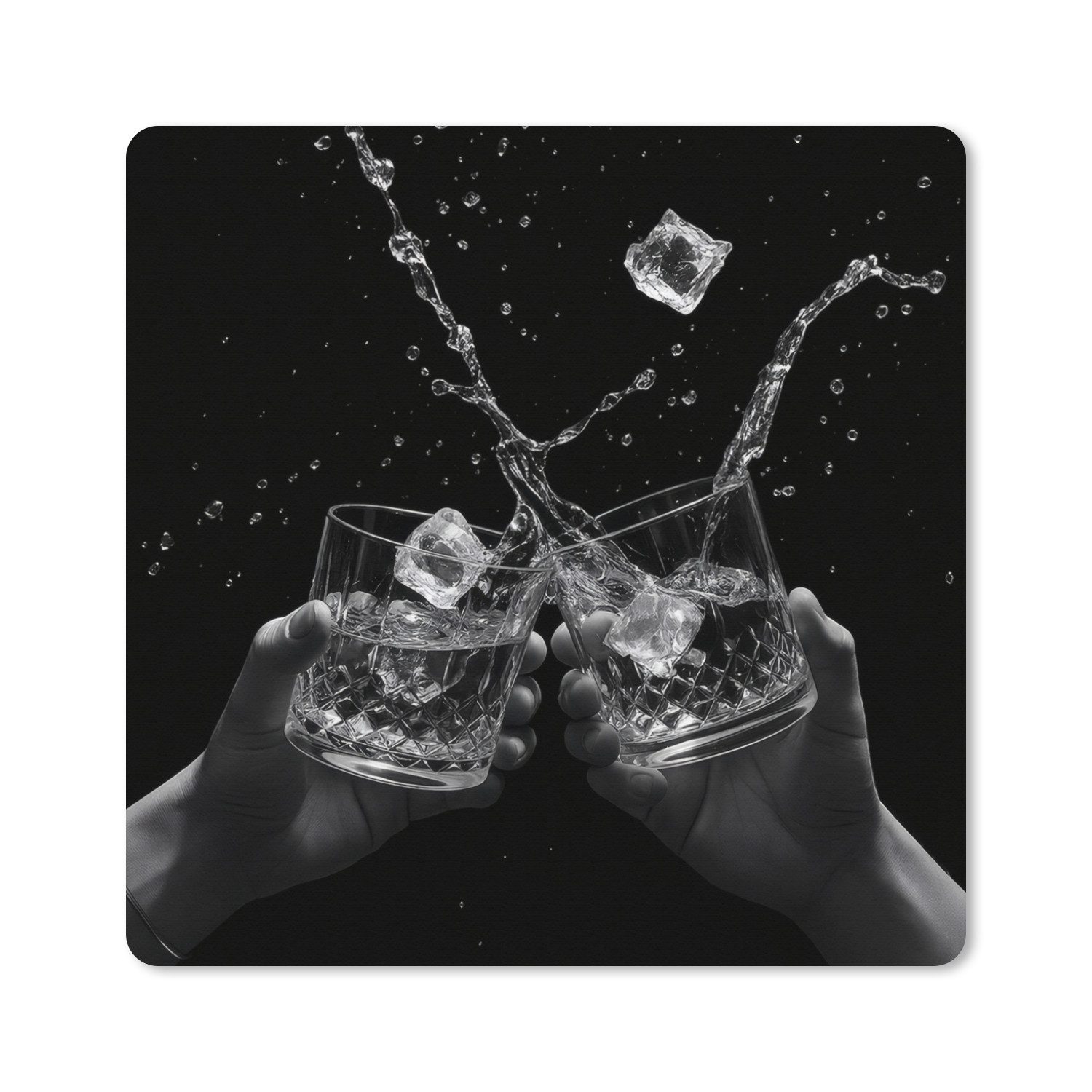 MuchoWow Mauspad Whicky Gläser - Eis - Splashes - Schwarz (1-St), Mauspad groß, Zubehör für Gaming Zimmer, Desk Mat, 80x80 cm