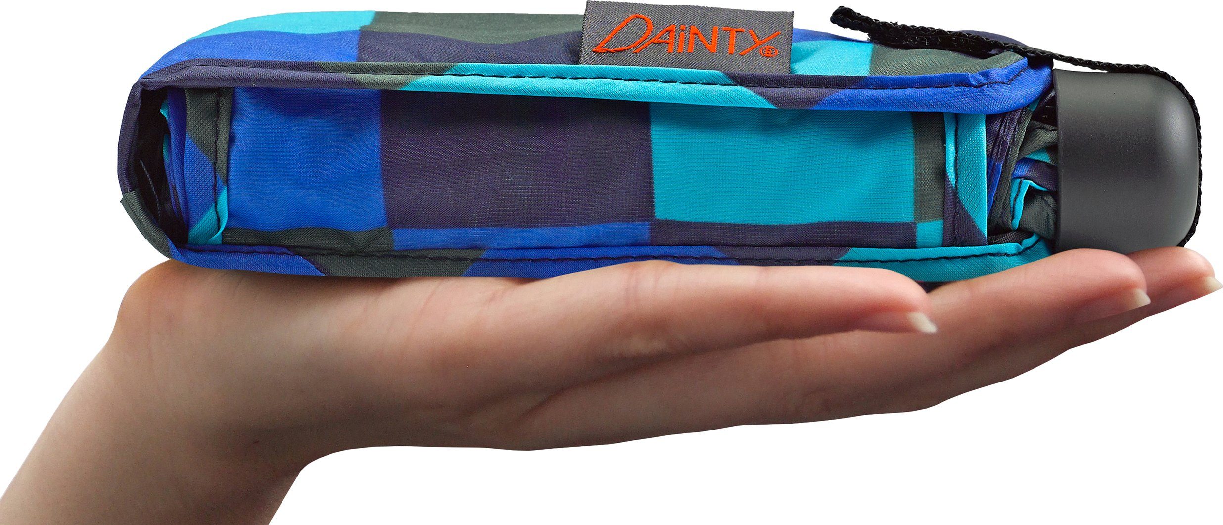 EuroSCHIRM® Taschenregenschirm Dainty, Karo blau kurz extra flach grün, und