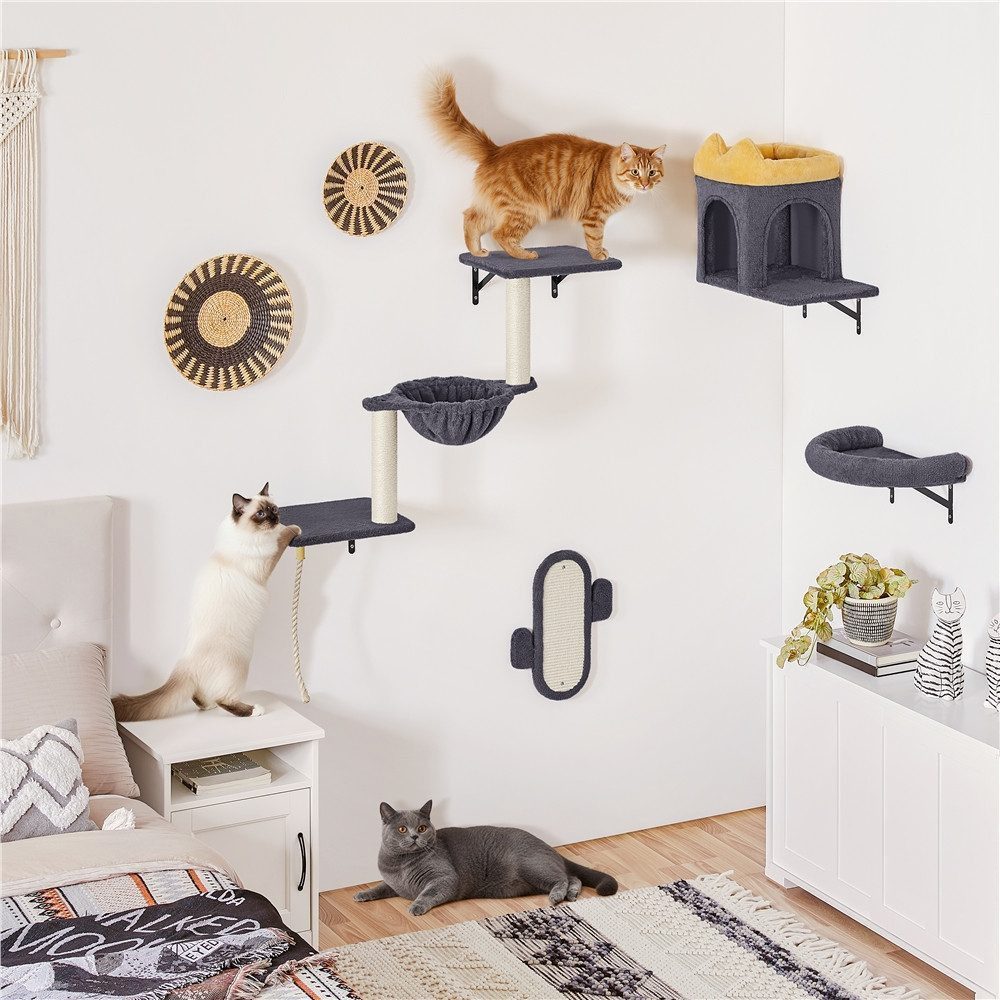 Yaheetech Katzen-Kletterwand Katzenmöbel-Set 4 teilig, mit Katzenhöhle & Katzenliege & Plattformen & Katzenkorb