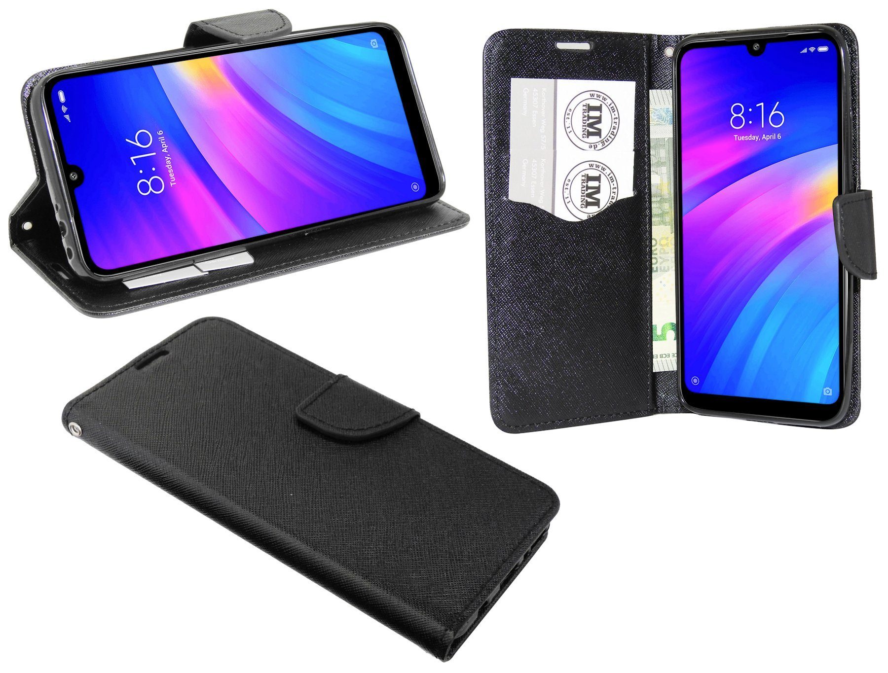 cofi1453 Handyhülle Hülle Tasche für Xiaomi Redmi 7, Kunstleder Schutzhülle Handy Wallet Case Cover mit Kartenfächern, Stan