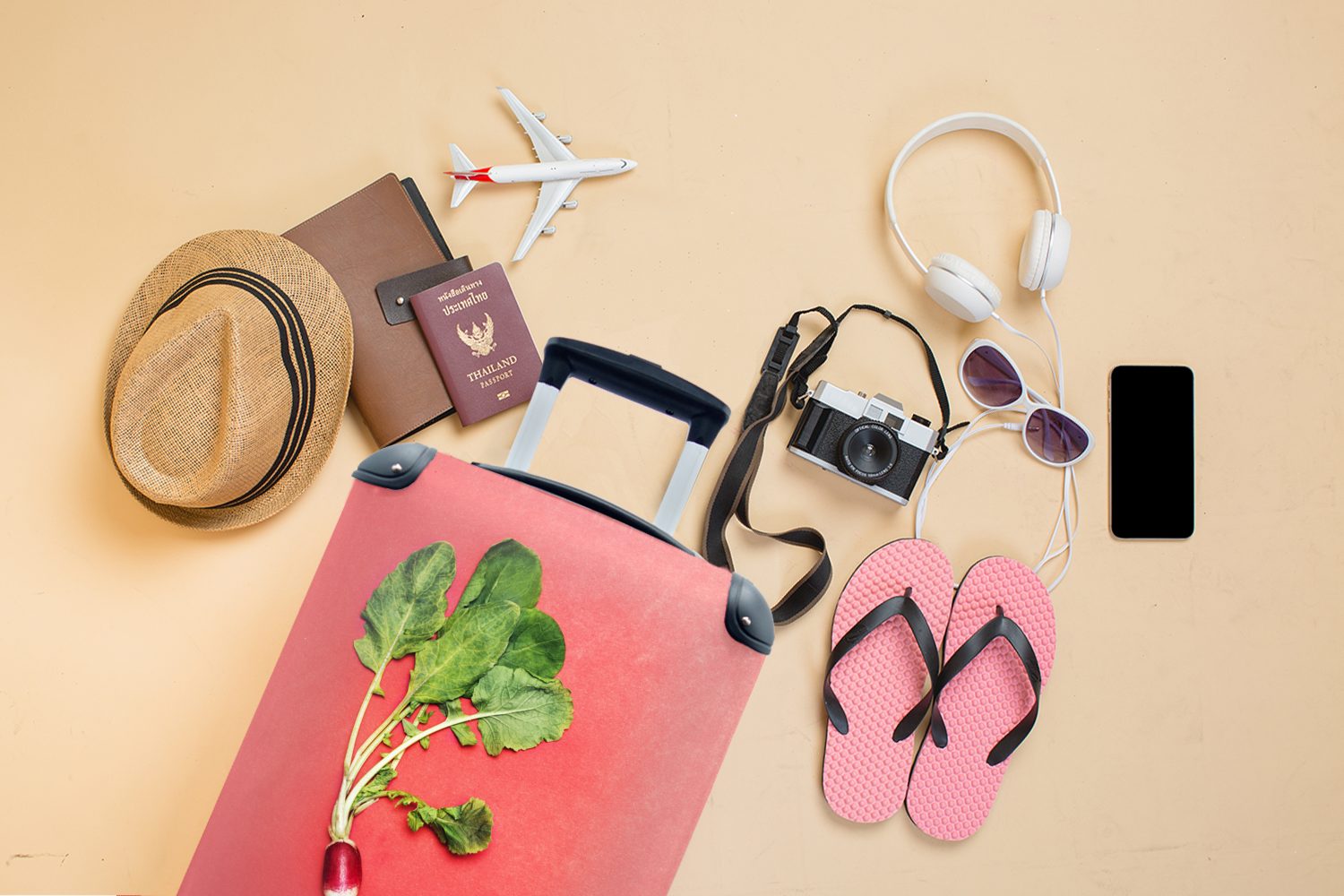 Hintergrund, MuchoWow Blättern rotem vor Reisekoffer Handgepäckkoffer mit Trolley, Rettich 4 Handgepäck für Reisetasche Rollen, Ein mit Ferien, rollen,
